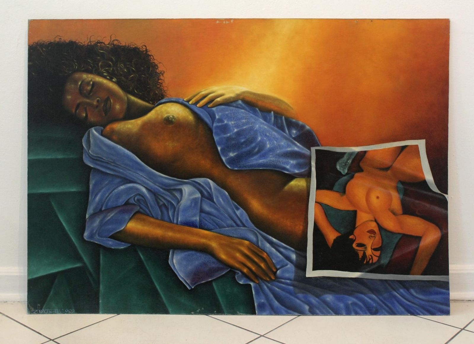 Mariusz Zdybalhommage A Modigliani. Figurative Painting, Surrealism, Female Nude, Polish Art2002 photo furniture