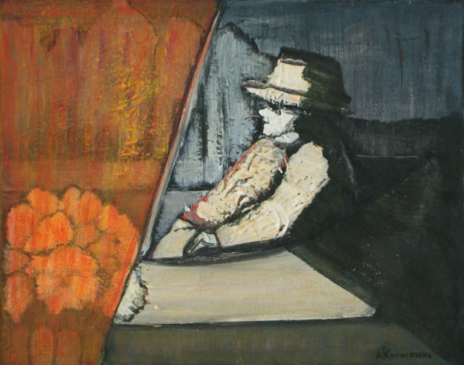 Andrzej Konwerskiat The Window. Contemporary Figurative Oil On Canvas Painting, Polish Artist2008