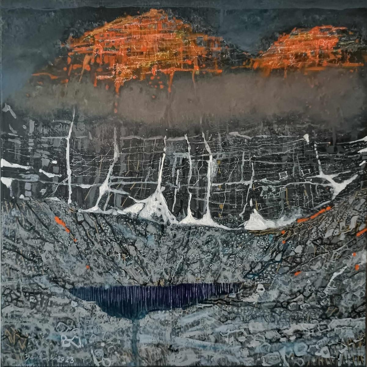 Andrzej Borowskiiversione Orancione. Vibrant Landscape, Contemporary Mountains Acrylic Painting2023