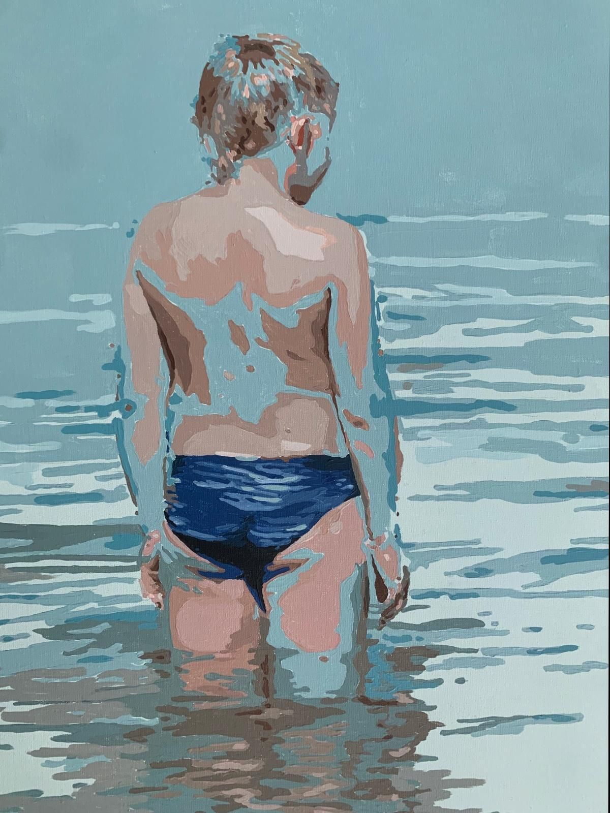Joanna Woydain The Water. Figurative Acrylic Painting, Minimalism, Pop Art, Polish Art2024 photo furniture