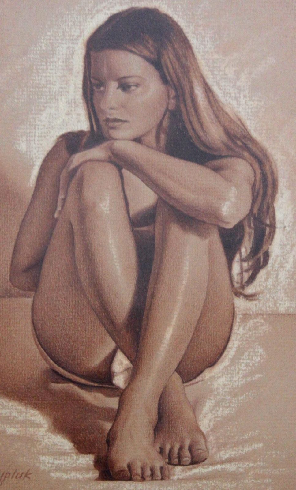 Andrzej Szypluka Girl II   Xxi Century, Contemporary Realistic Figurative Mixed Media Drawing  2003 photo furniture