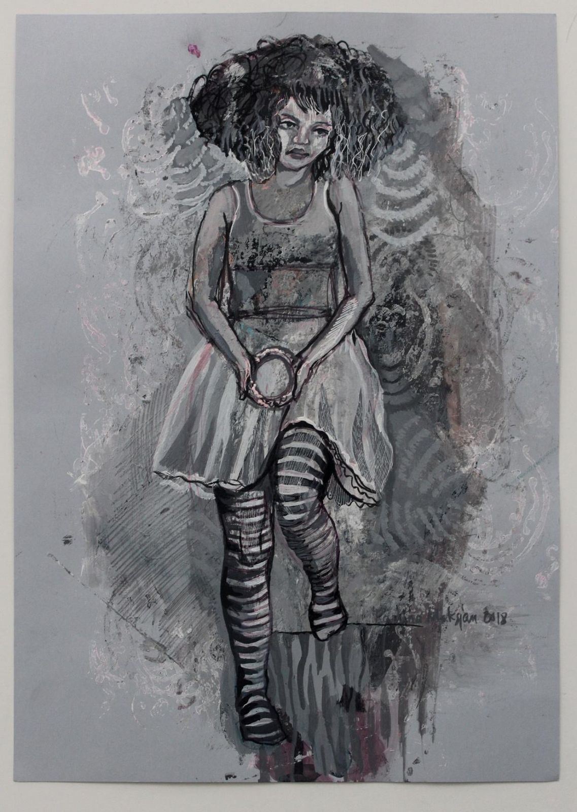 Paulina Maksjanstripes   Xxi Century, Contemporary Figurative Drawing, Grey, Women2018 photo furniture