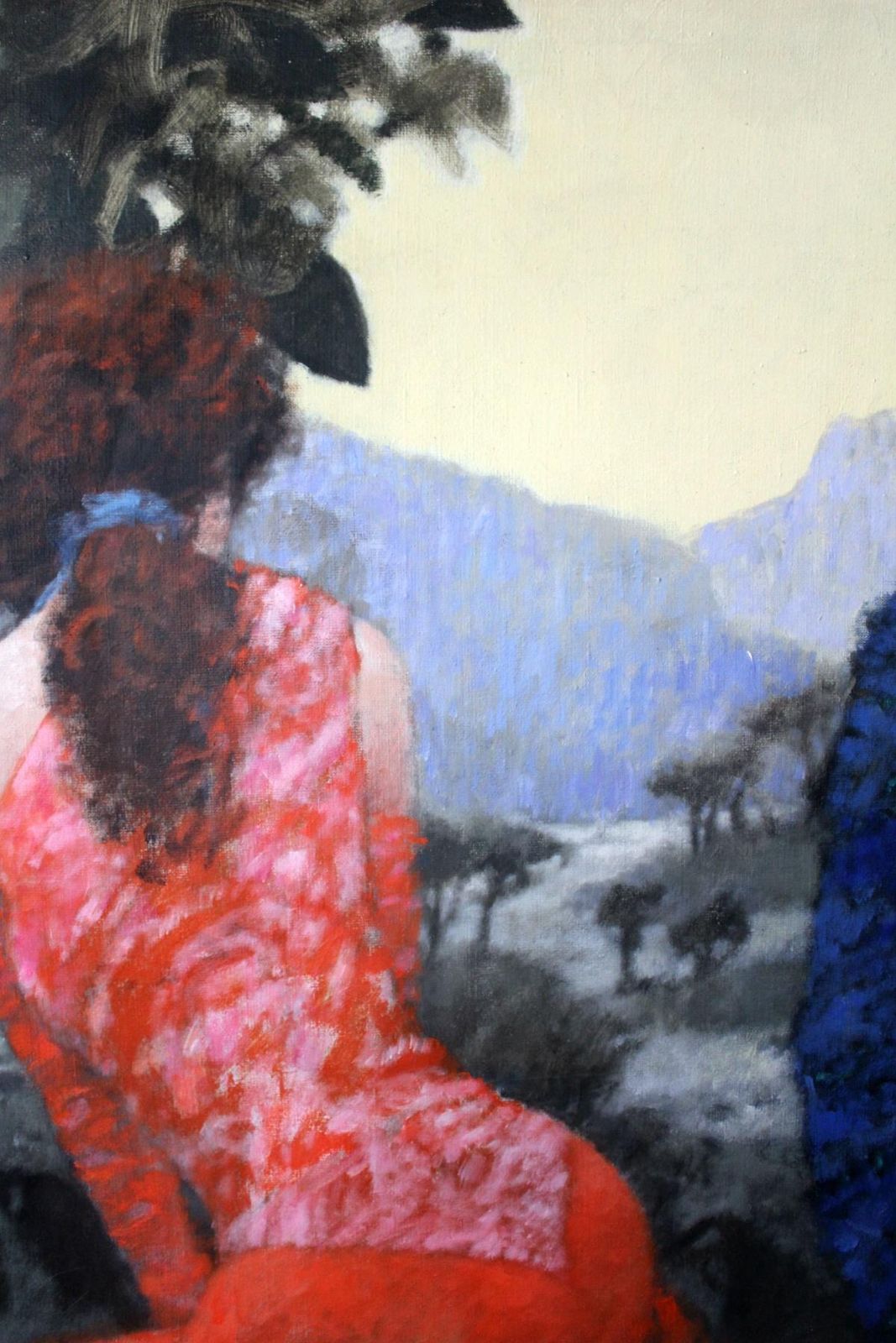 Adam Marczukiewicza Meeting   Figurative Oil Painting, A Couple, Landscape, Blue & Red1996 photo furniture