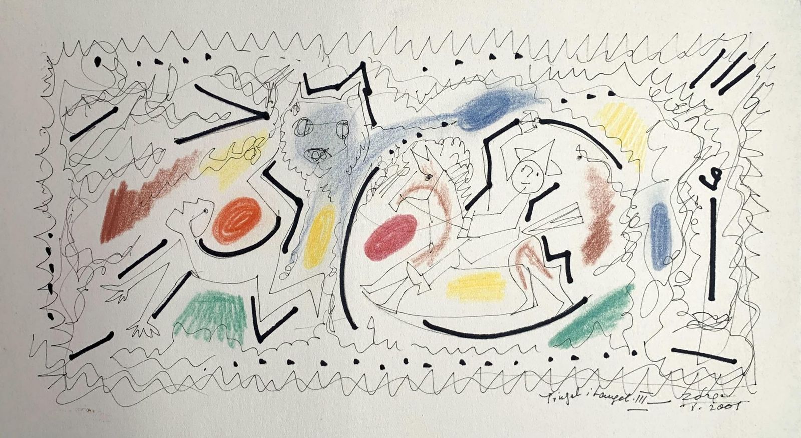 Leszek Rózgatingel Tangel III   Xxi Century, Mixed Media Drawing, Abstraction, Colorful 2001