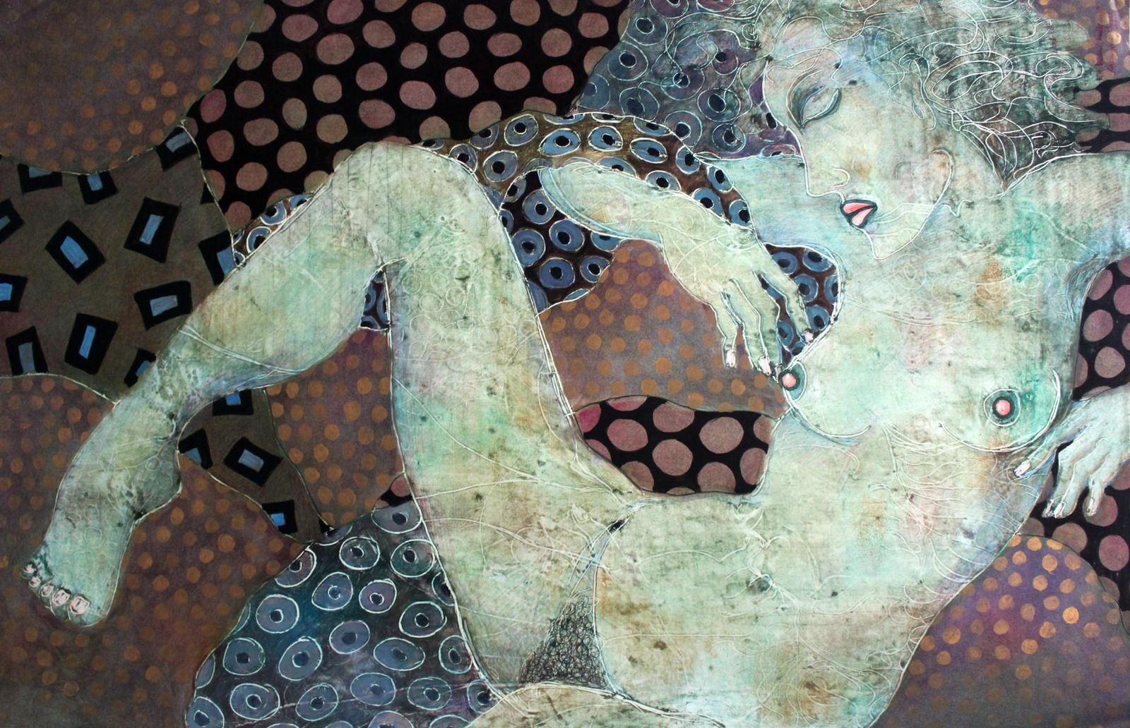 Katarzyna Wazykdon't Wake Up The Princess   XX Century, Mixed Media Figurative Painting, Nude1986