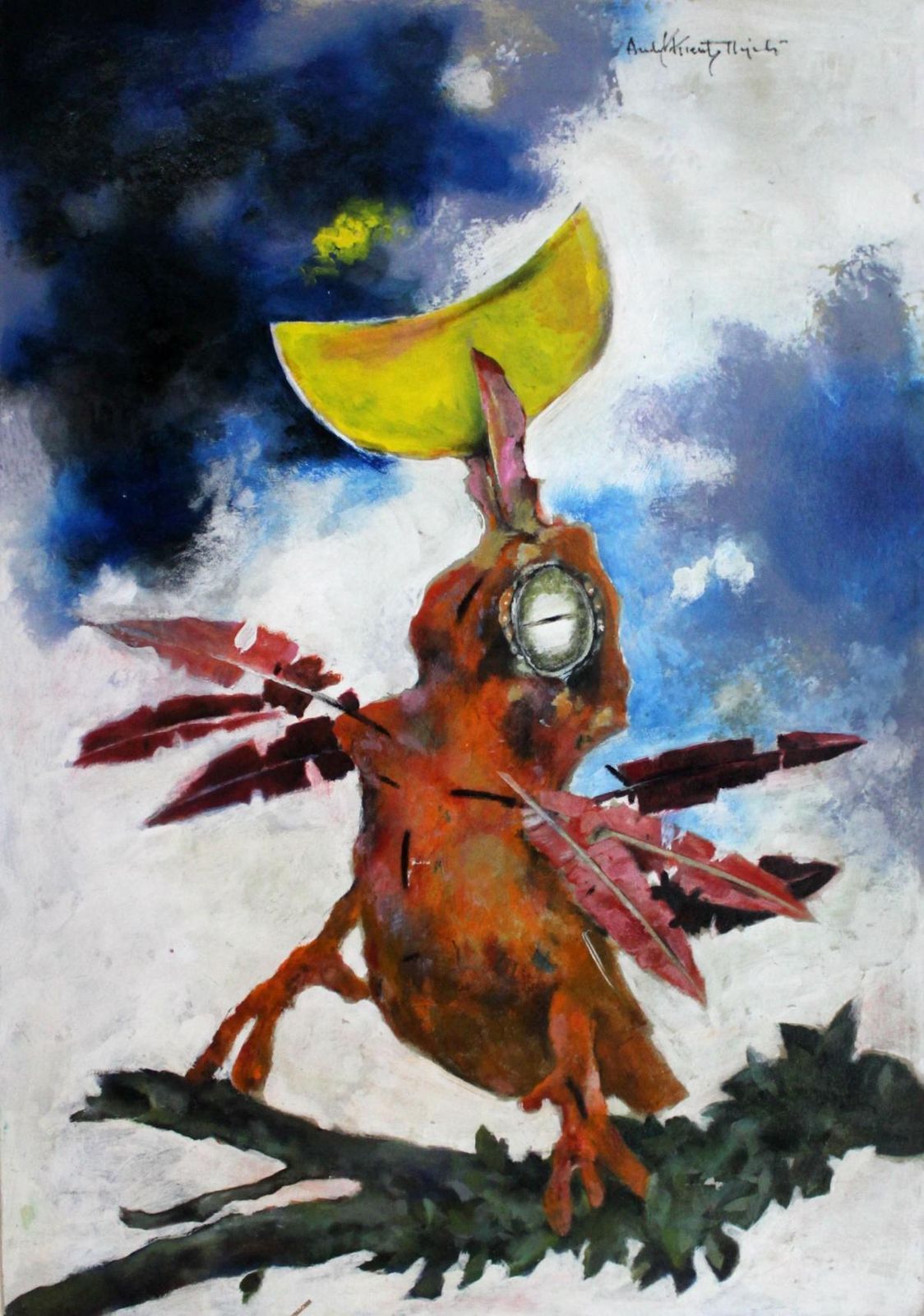 Andrzej Kreutz Majewskibird With Moon   Contemporary Acrylic Painting, Animal, Grotesque2008