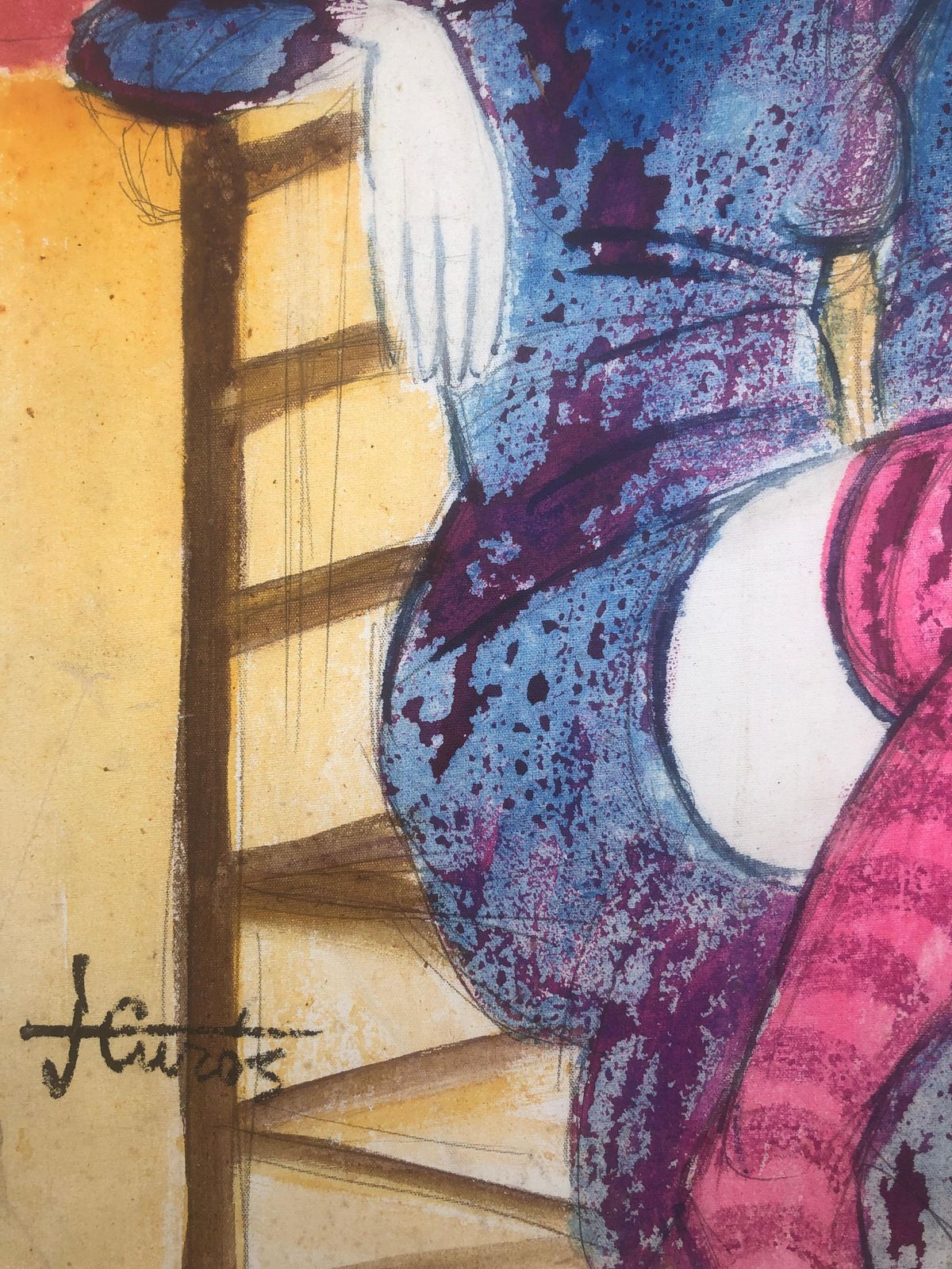 Jordi Curos Woman Posing Mixed Media Painting 1979 photo furniture