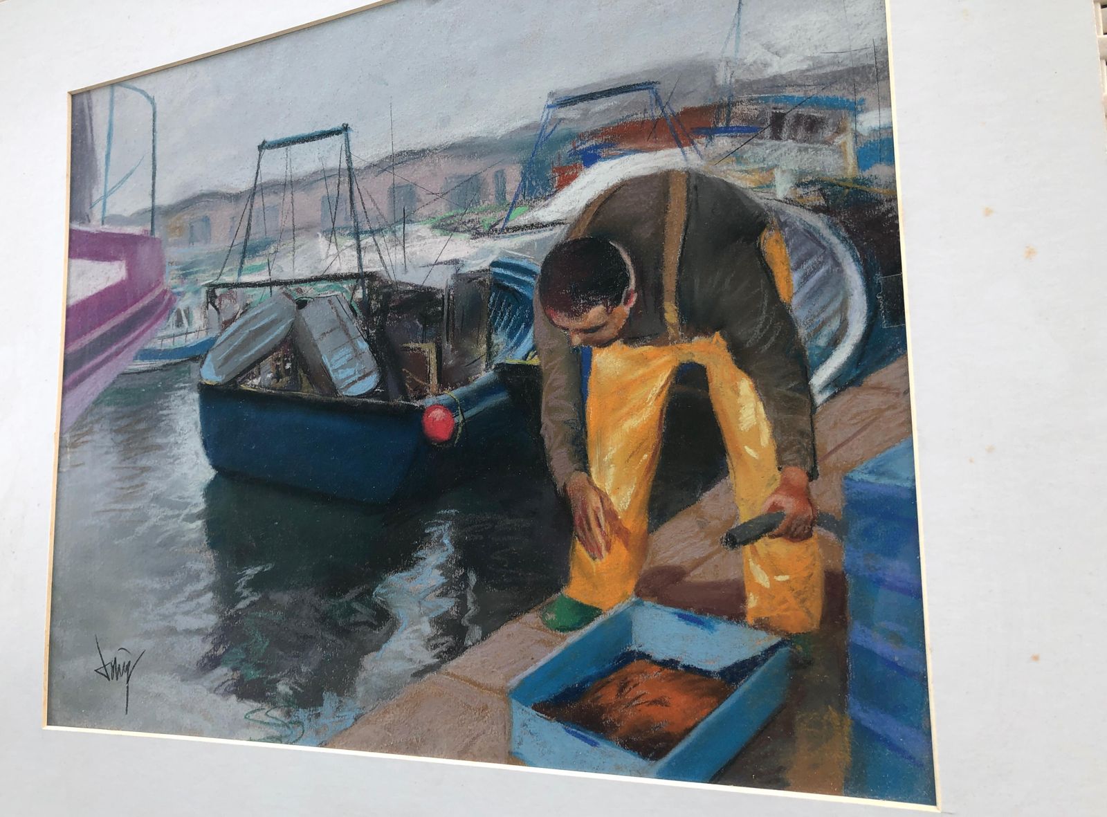 photo furniture Domingo Alvarez Gomez Fisherman Returning To Port Pastel On Paper C.2000