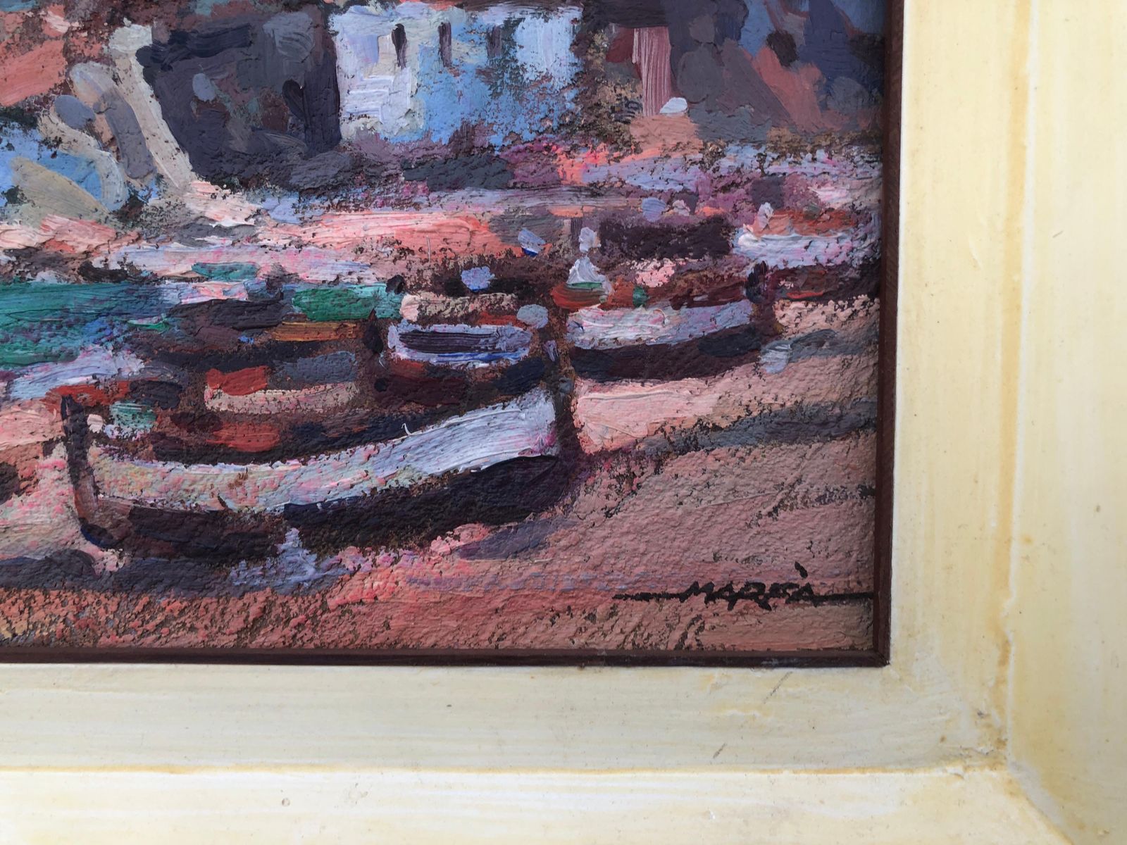 Josep Marfa Guarro Tossa De Mar Spanish Seascape Original Oil On Cardboard Painting Mediterranean 1985 photo for sale