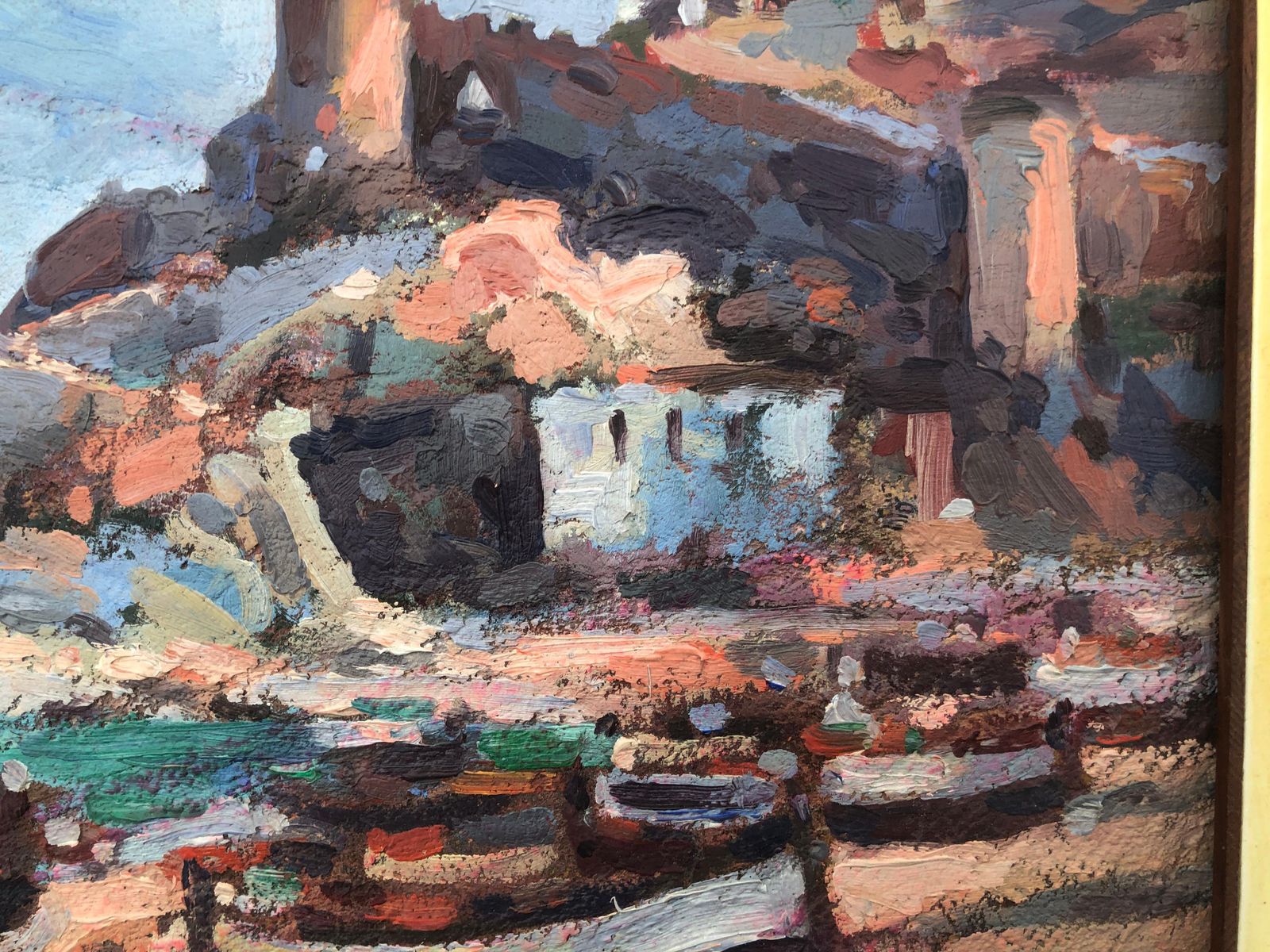Josep Marfa Guarro Tossa De Mar Spanish Seascape Original Oil On Cardboard Painting Mediterranean 1985 photo Art