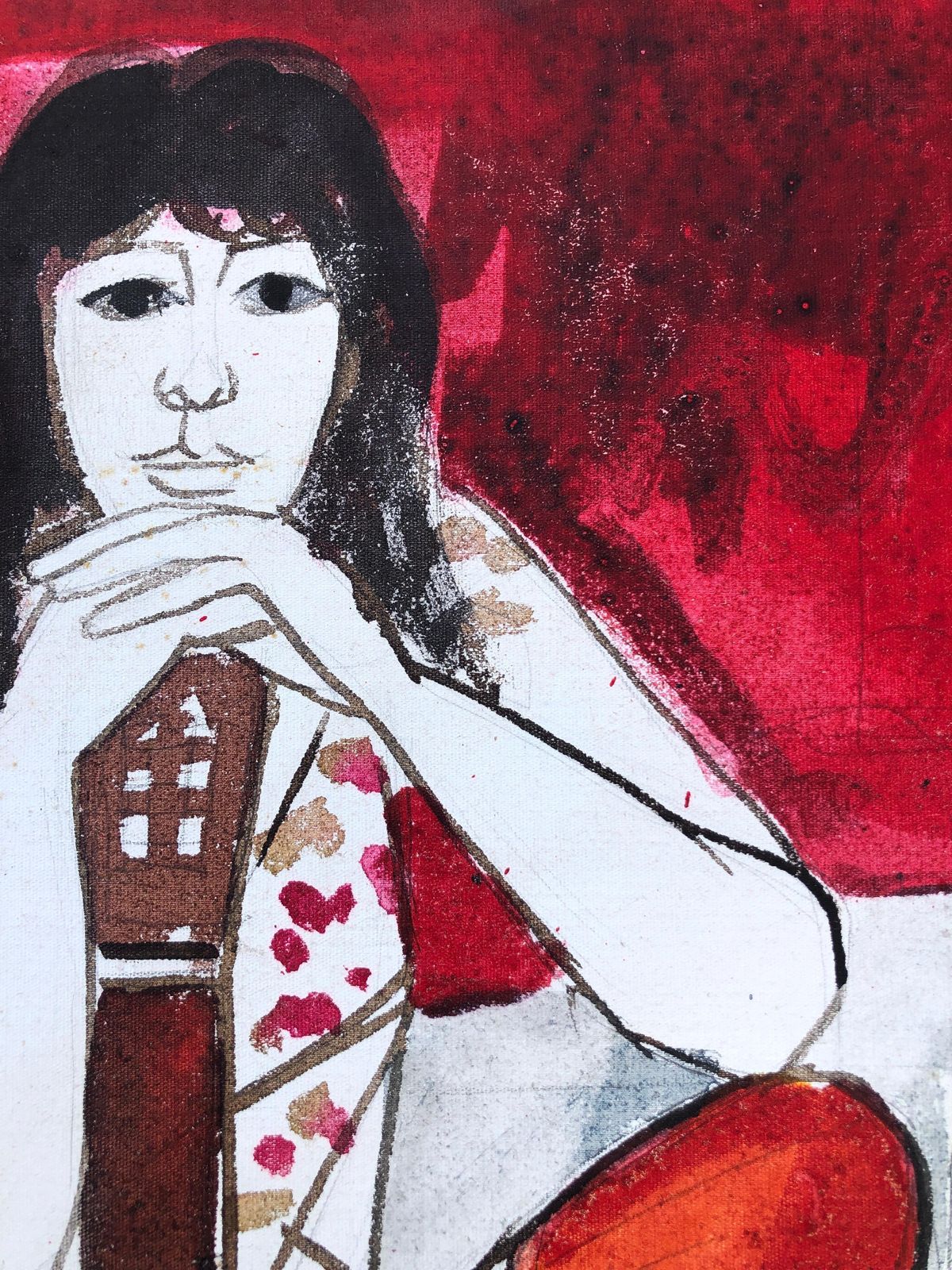 Jordi Curos Woman Posing With Guitar Mixed Media Painting 1979 photo Art