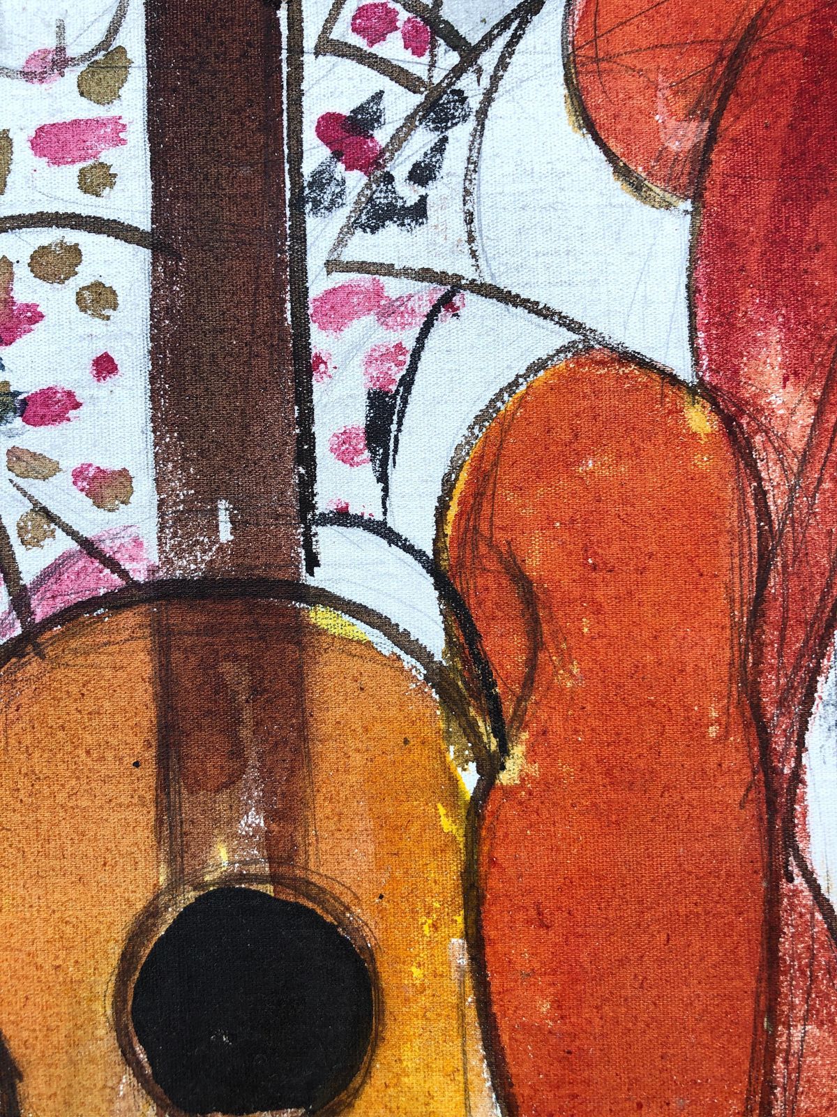 Jordi Curos Woman Posing With Guitar Mixed Media Painting 1979 photo vinterior