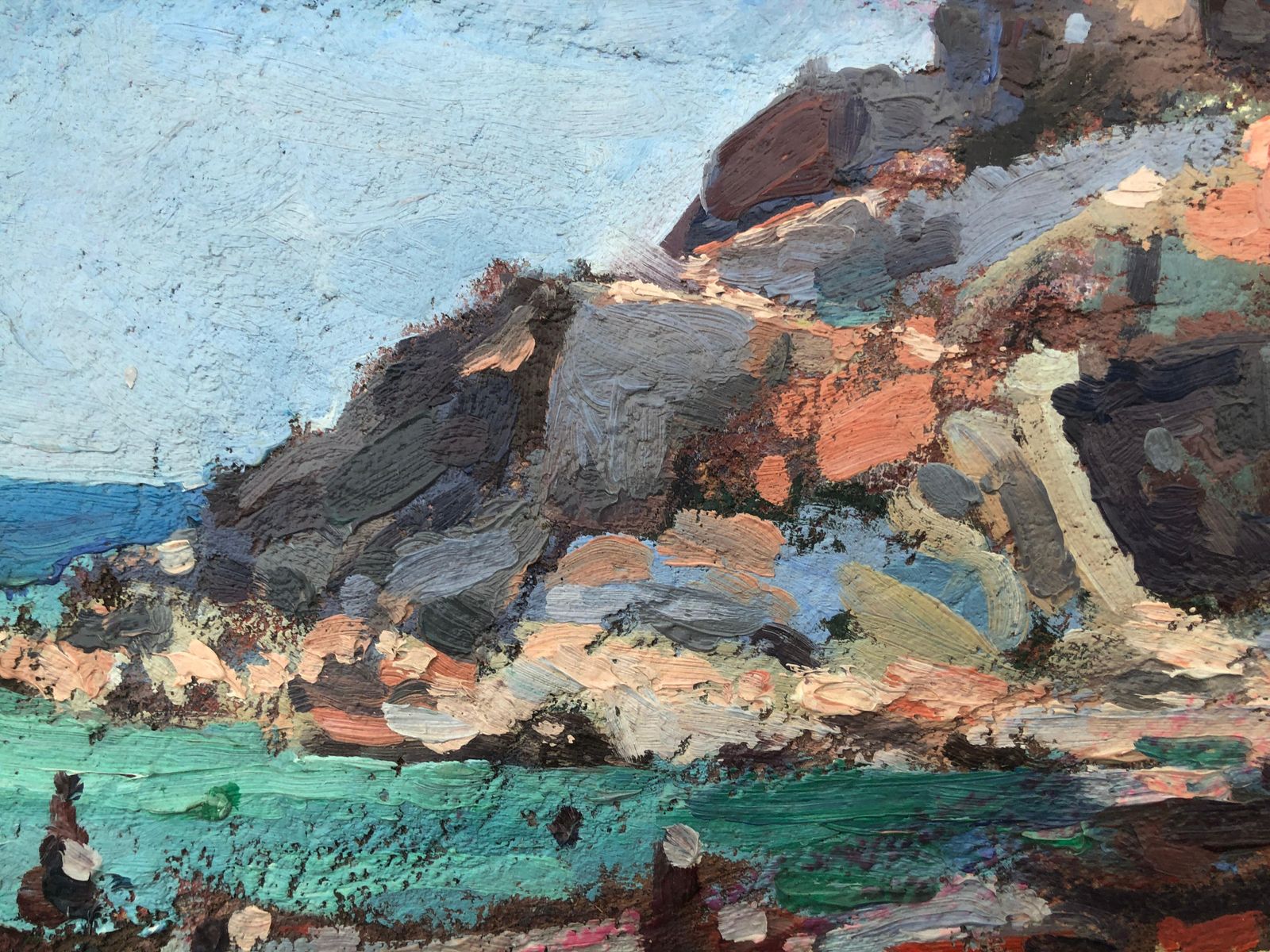 Josep Marfa Guarro Tossa De Mar Spanish Seascape Original Oil On Cardboard Painting Mediterranean 1985 photo vinterior
