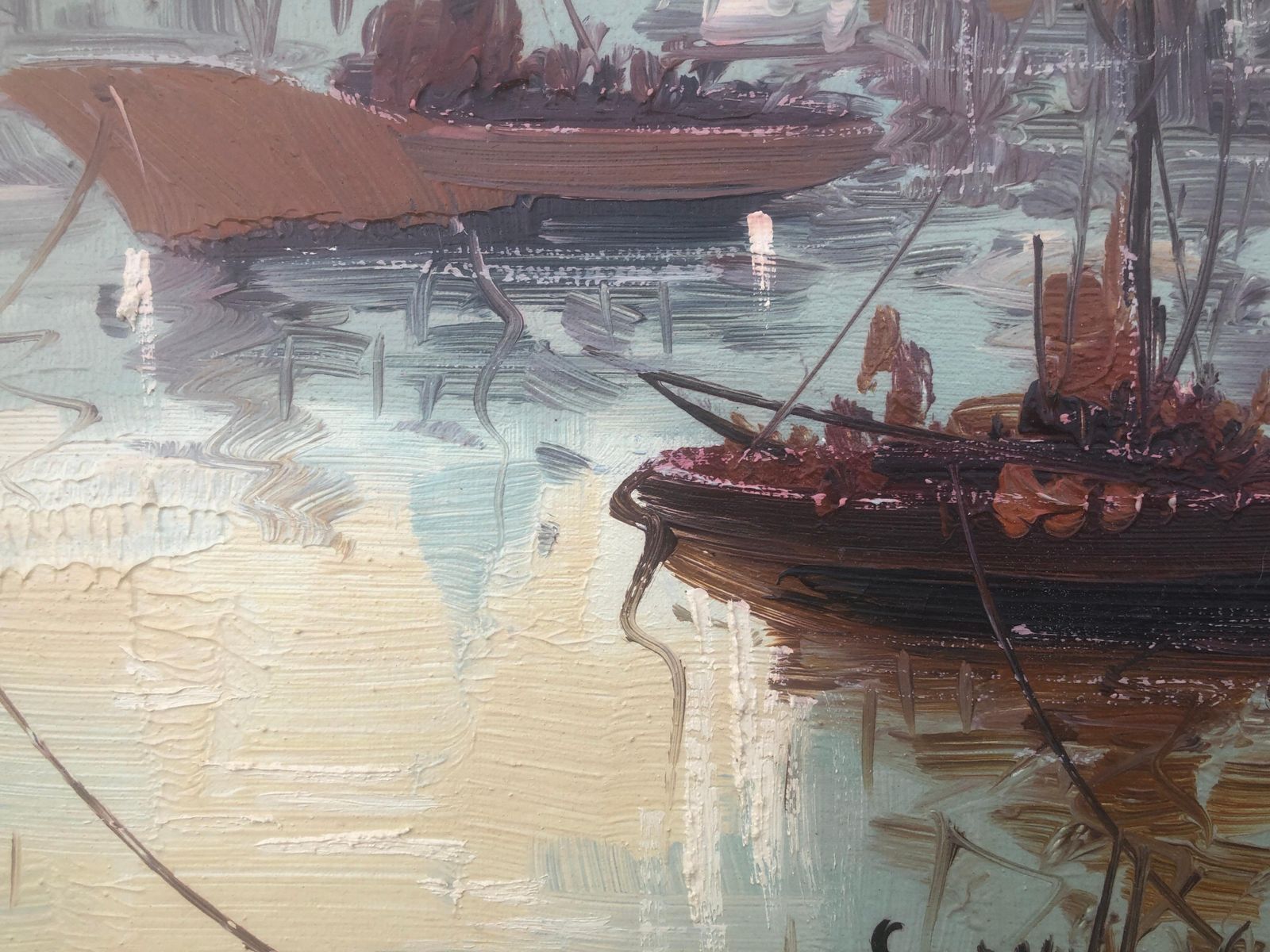 Antonio Segrelles Spanish Pier Oil On Canvas Painting Spain Seascape C.2000 photo Art