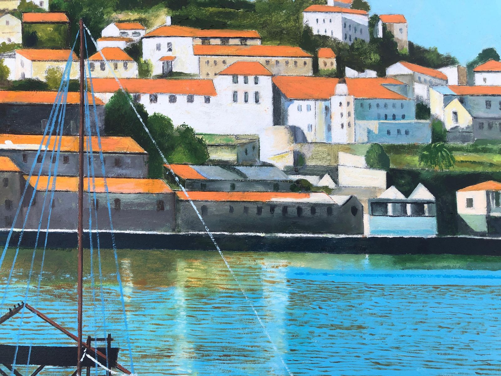 Onbekend Porto Portugal Olieverf Op Doek Zeegezicht Boten Porto 2010 photo Kunst