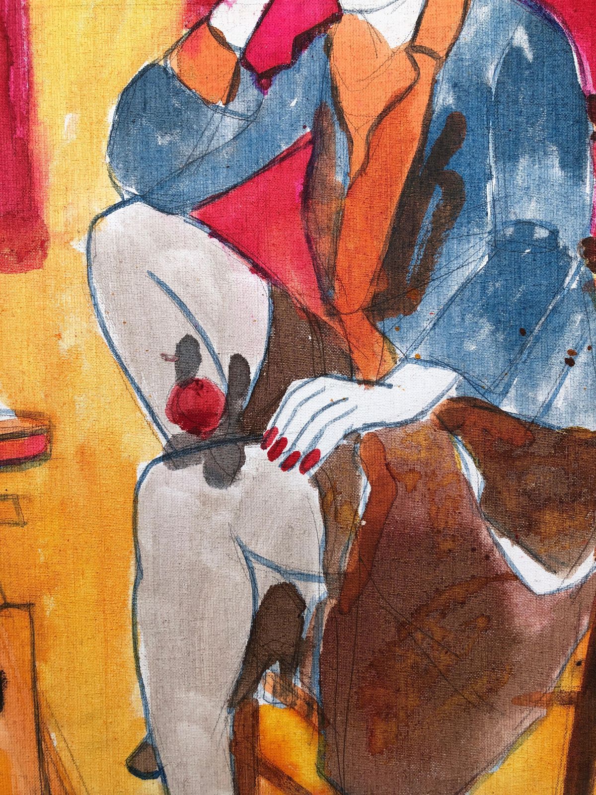 Jordi Curos Woman Posing Acrylic Painting 1979 photo Art