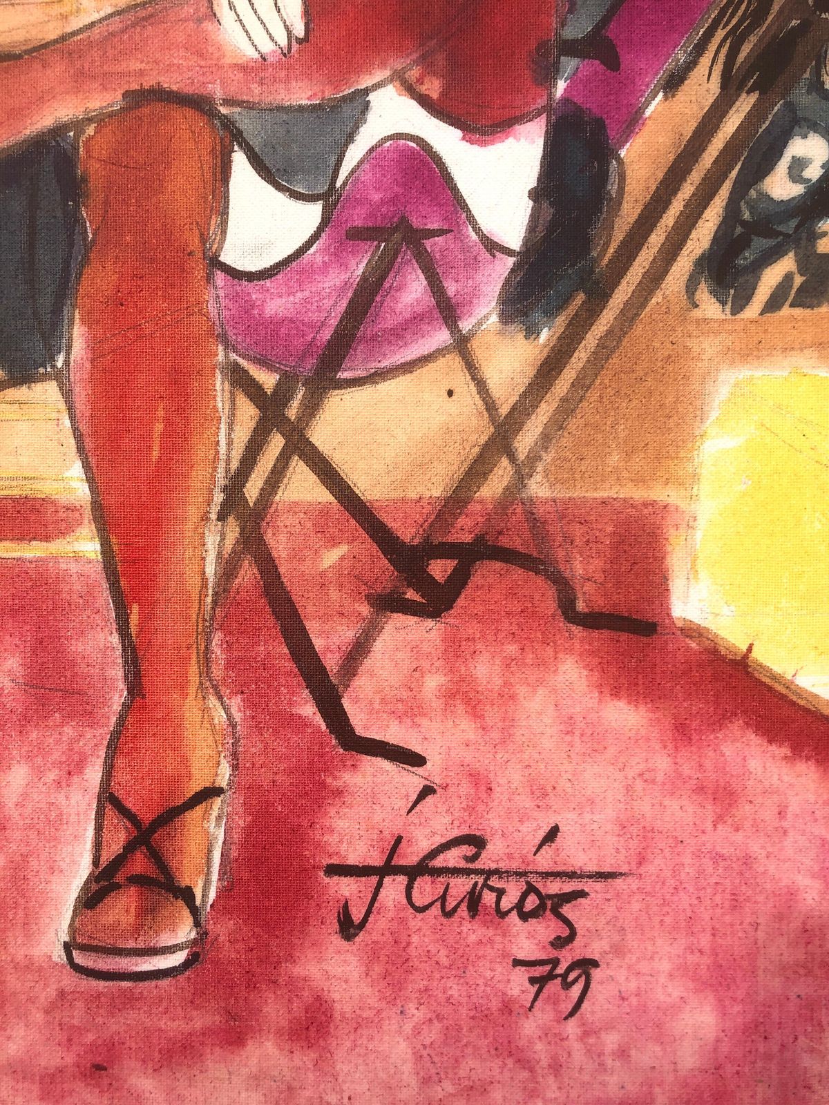 Jordi Curos Woman Posing Mixed Media Painting 1979 photo furniture