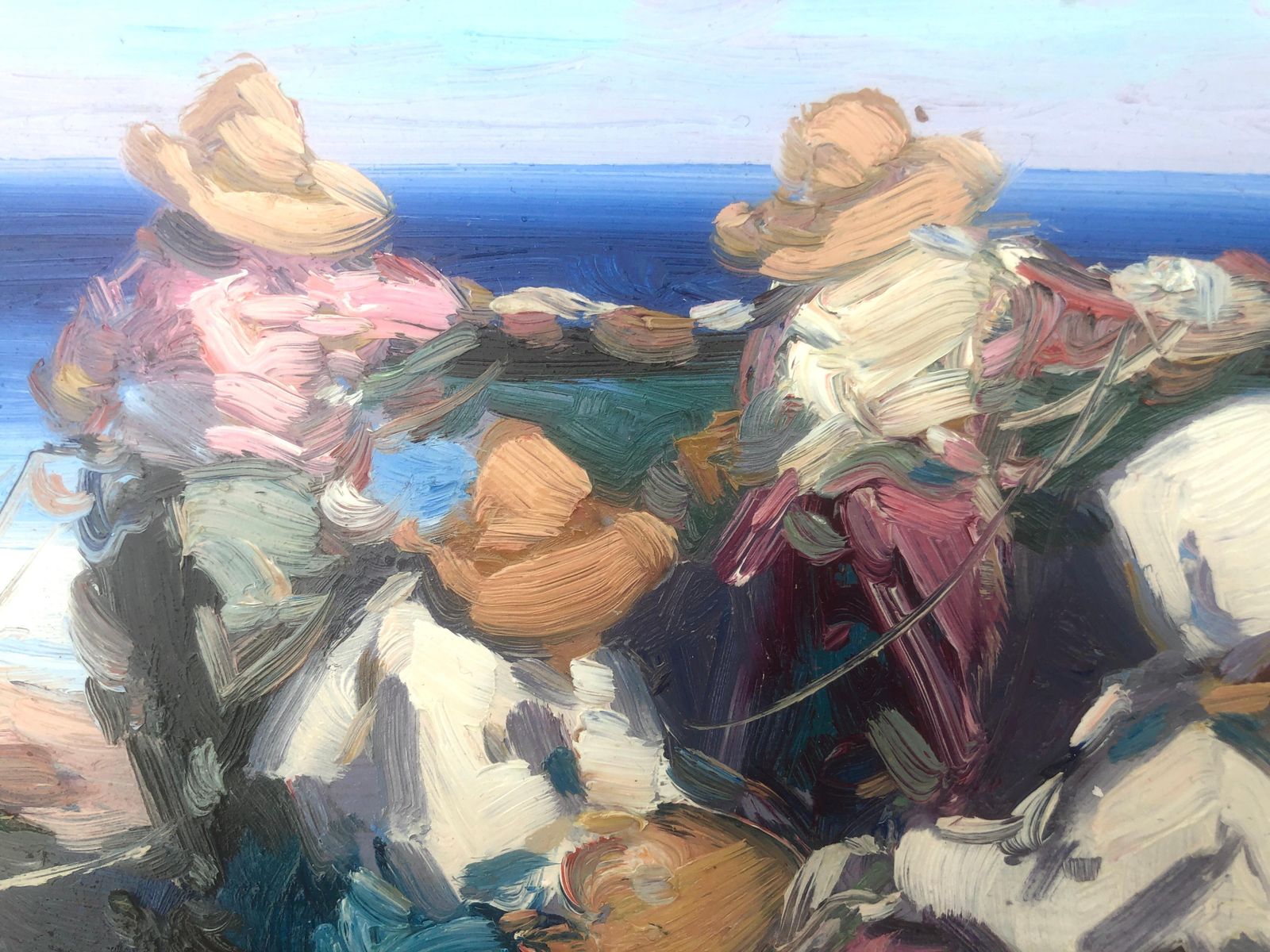 Gabriel Casarrubios Mediterranean Fisherwomen By The Sea Impressionist Coastal Oil Painting Spain C.2000 photo Art
