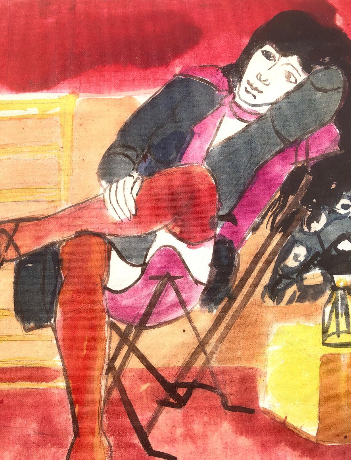 Jordi Curos Woman Posing Mixed Media Painting 1979 photo buy