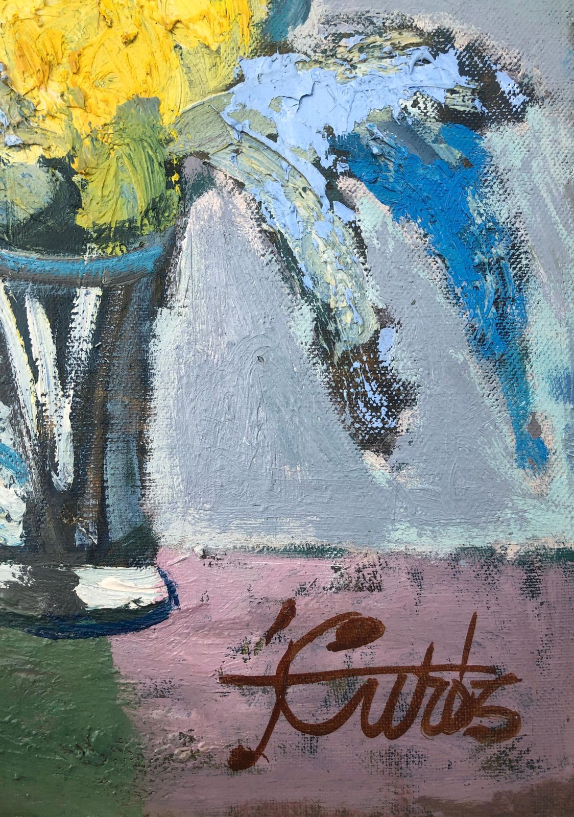 Jordi Curos Still Life Flowers Oil On Canvas Painting Fauvist C.1980 photo furniture