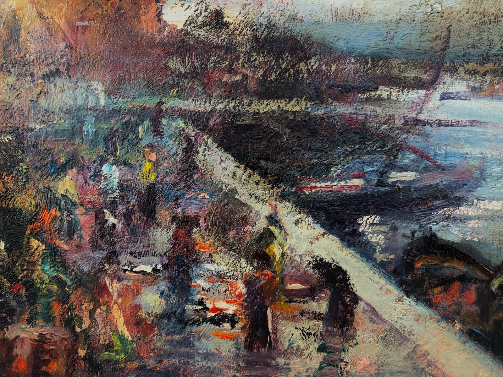 Rosendo Gonzalez Carbonell Life By The Pier Spain Spanish Landscape Oil On Board Painting C.1980 photo buy