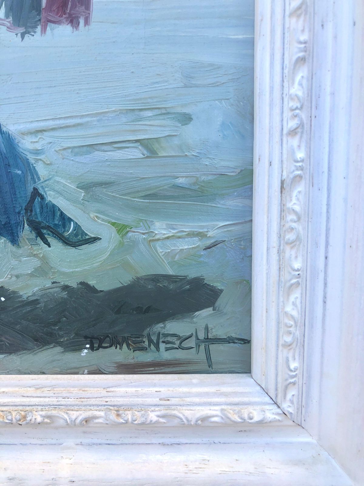 Unknown Elegant Ladies On The Beach Spanish Seaside Figurative Oil Painting 20th Century C.1980 photo for sale