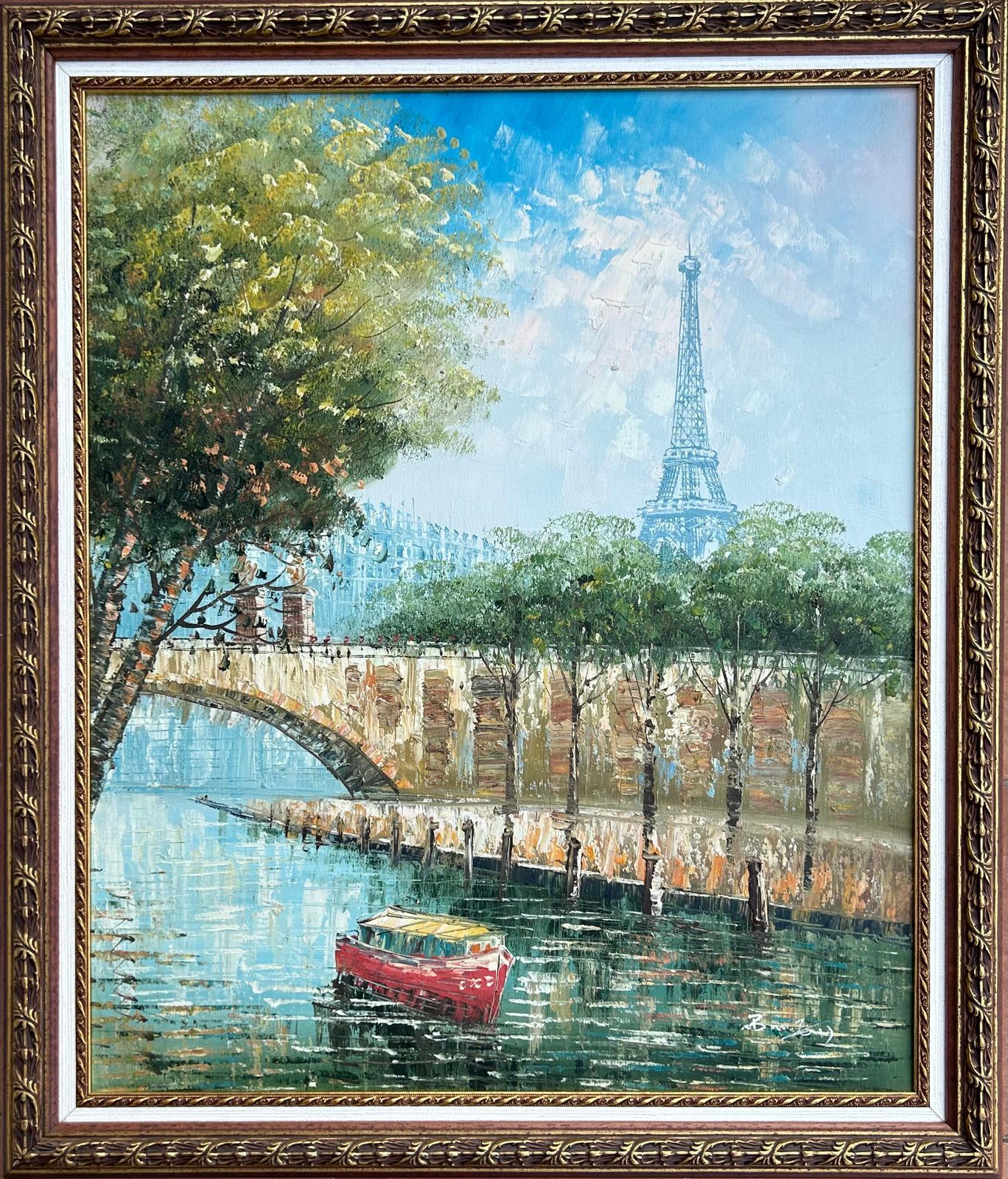 Caroline Burnnet Paris France Oil On Canvas Painting Urbanscape C.1980 photo furniture