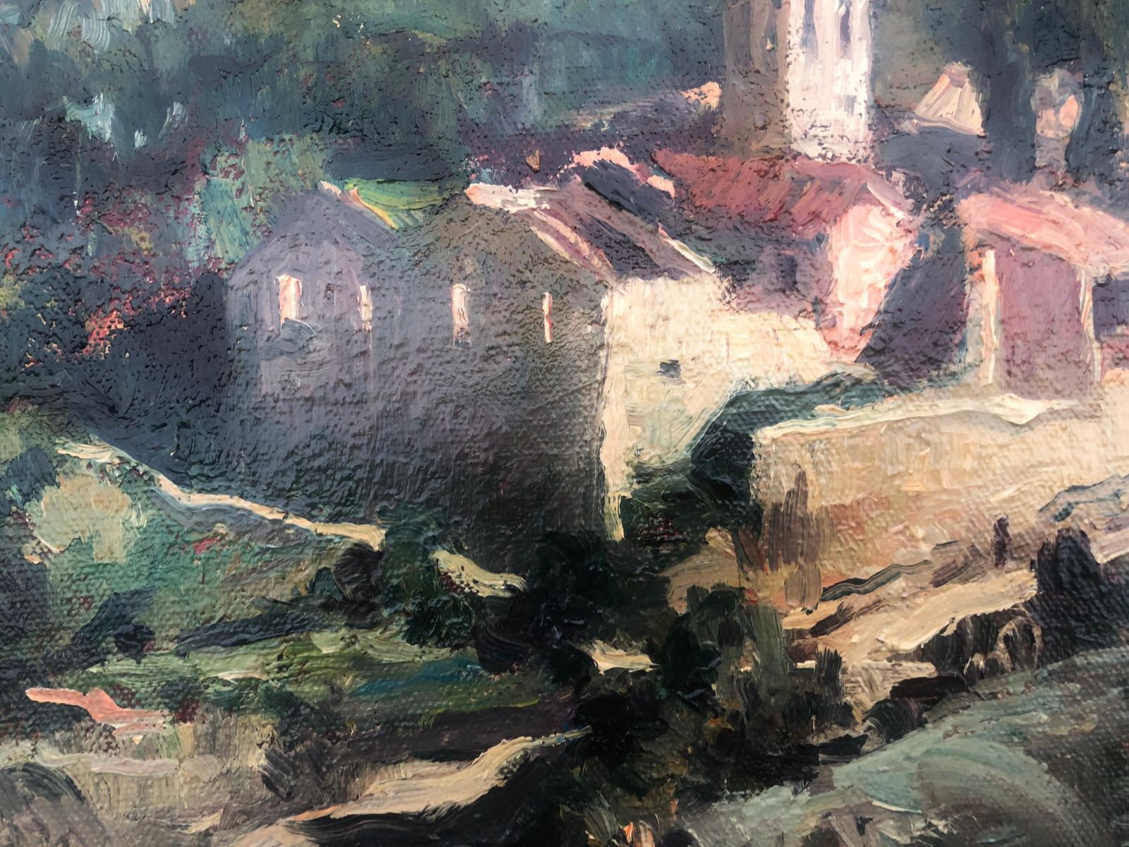 Rosendo Gonzalez Carbonell Spanish Landscape Oil On Board Painting Santa Creu D'olorda 1981 photo 500.0
