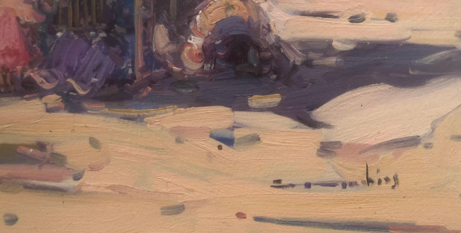 Gabriel Casarrubios Spanish People On The Beach Spain Oil On Board Painting C.2000 photo furniture