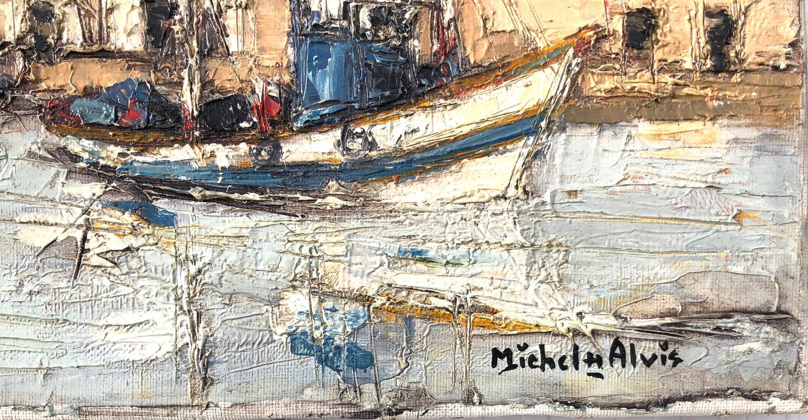 Michel De Alvis Isla Cristina Spain Oil On Canvas Painting Spanish Seascape C.1960 photo furniture