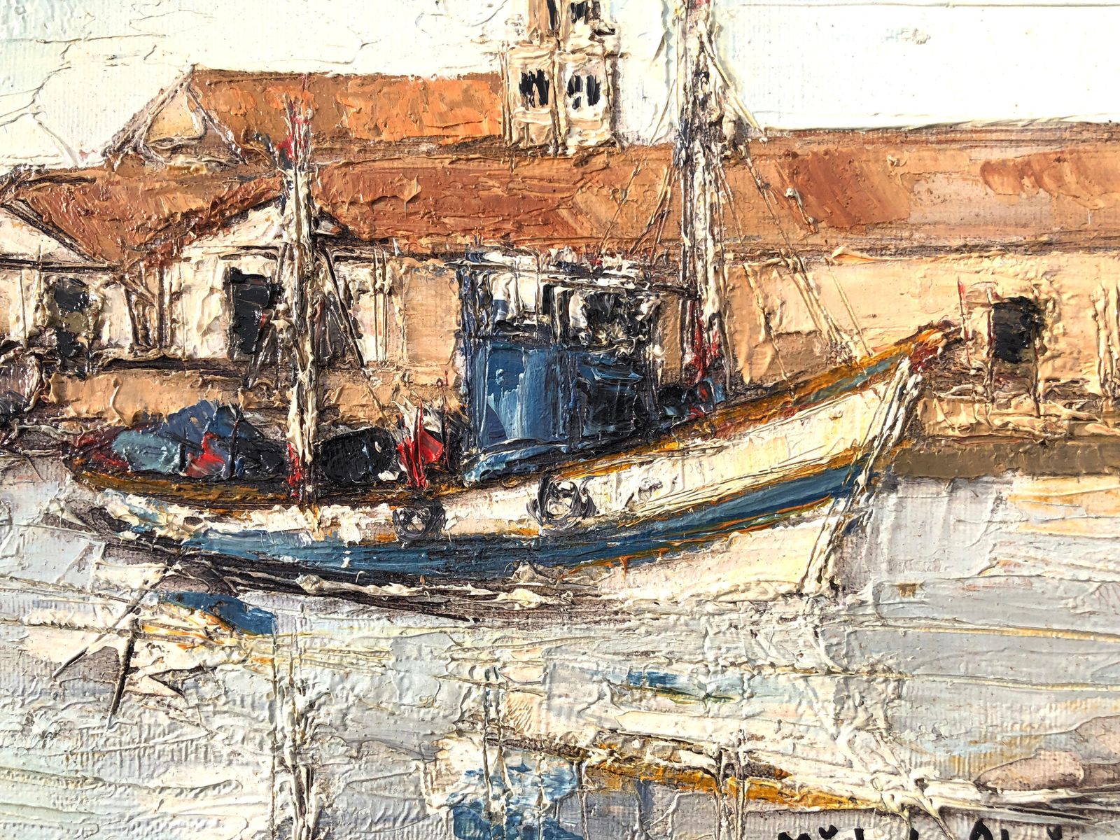 Michel De Alvis Isla Cristina Spain Oil On Canvas Painting Spanish Seascape C.1960 photo for sale