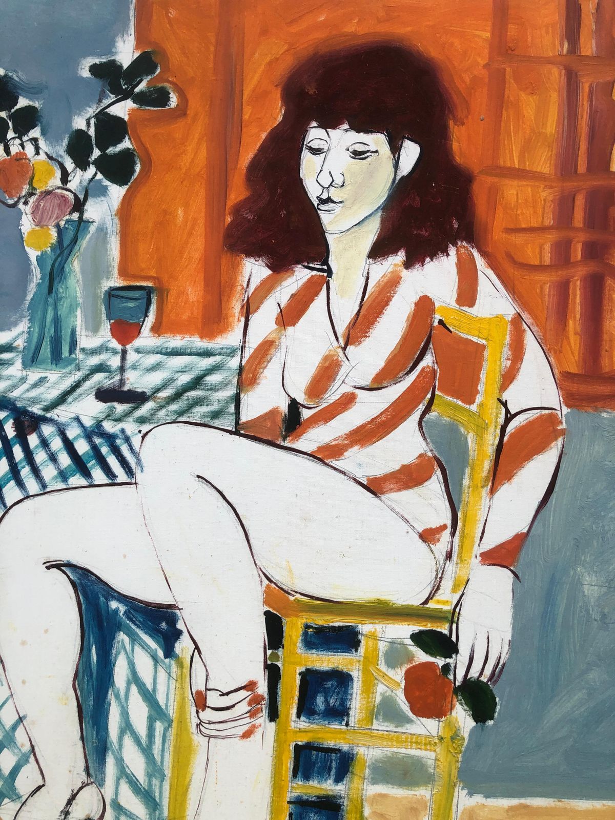 Jordi Curos Woman Posing Acrylic Painting C.1980 photo buy