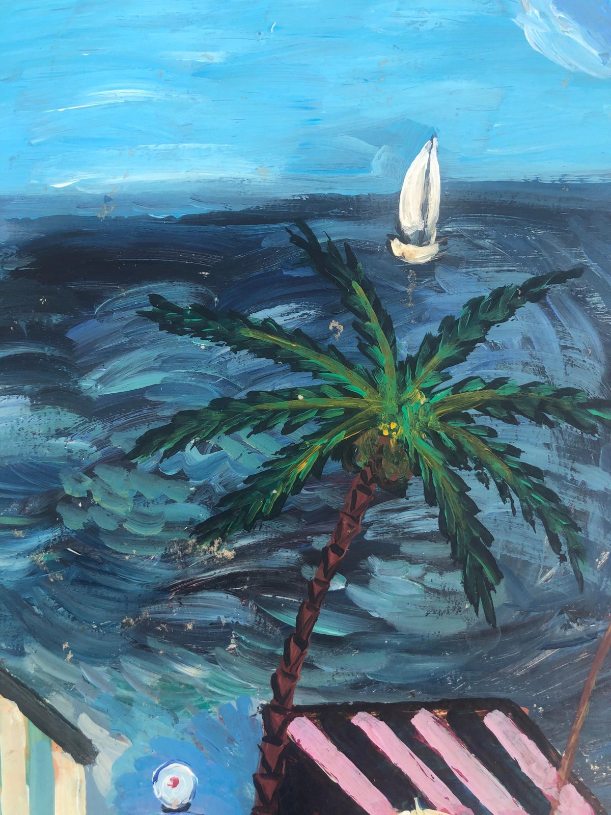 Unknown France Beach Acrylic Painting Seascape C.2000 photo for sale