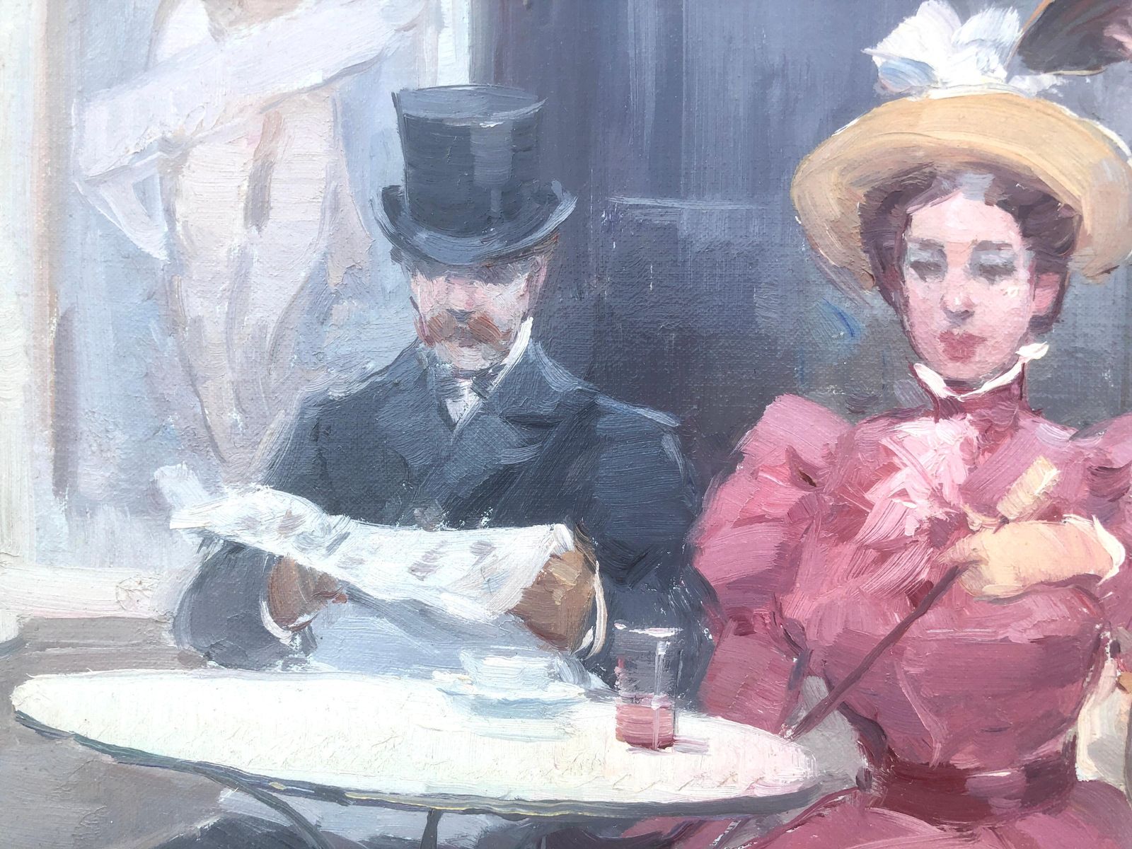 Luis Sagasta Paris Belle Epoque Cafe Scene With Elegant Ladies And Urban Society Oil Painting C.1990 photo 650.0