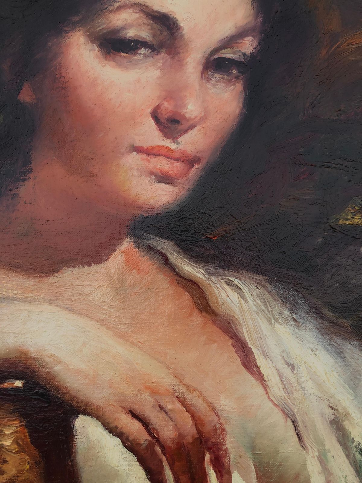 Rosendo Gonzalez Carbonell Woman Posing Oil On Canvas Painting C.1980 photo Art