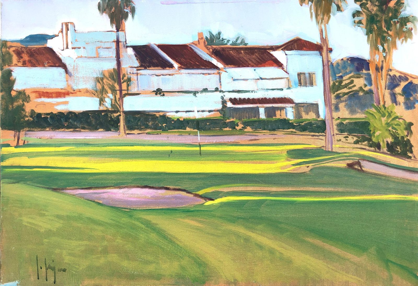 Isidoro Lazaro La Quinta Golf Marbella Spain Oil On Canvas Painting Spanish Landscape C.2000