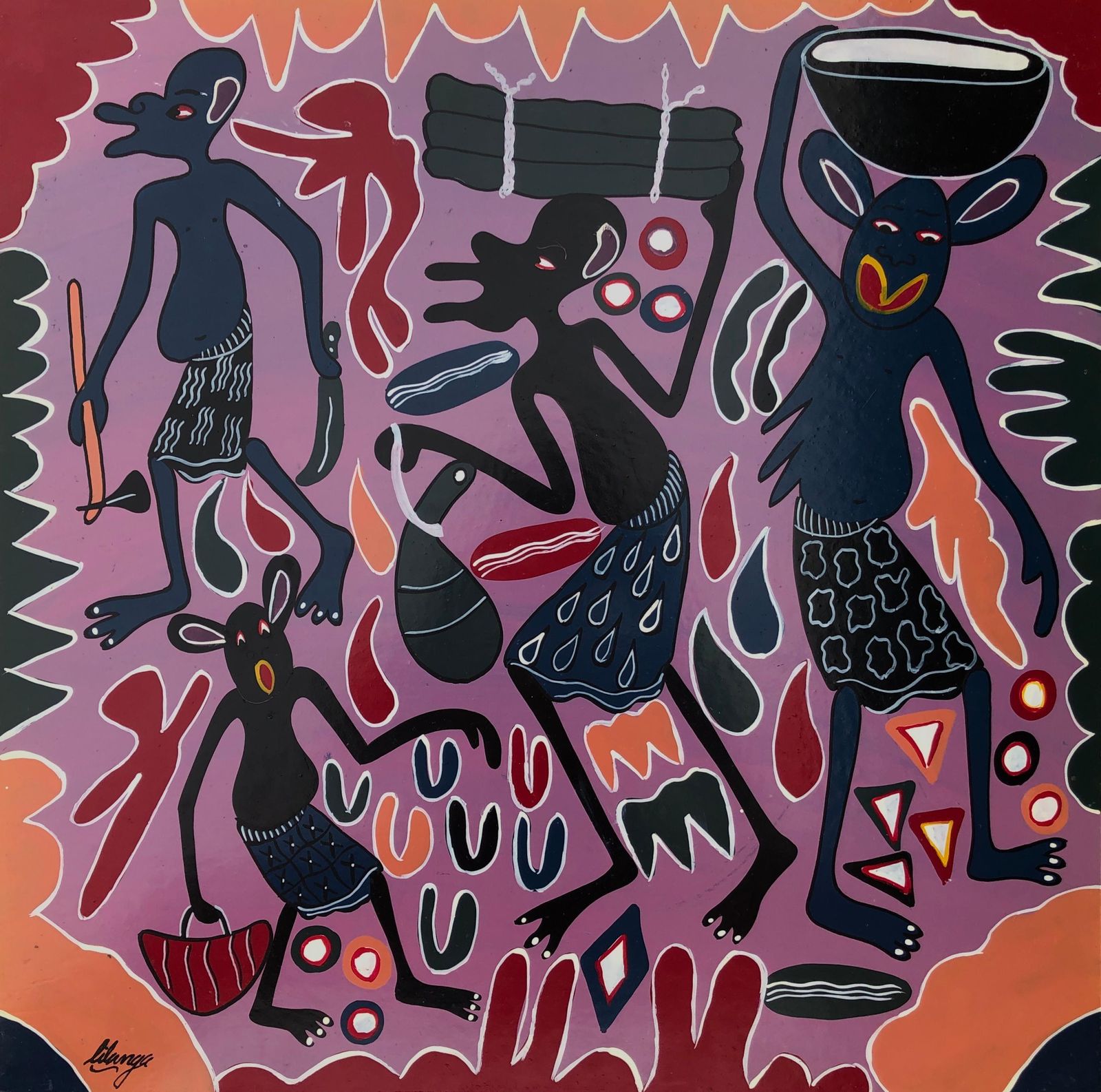 George Lilang Aafrican Tribal Dance Acrylic On Board Painting 2000 photo buy