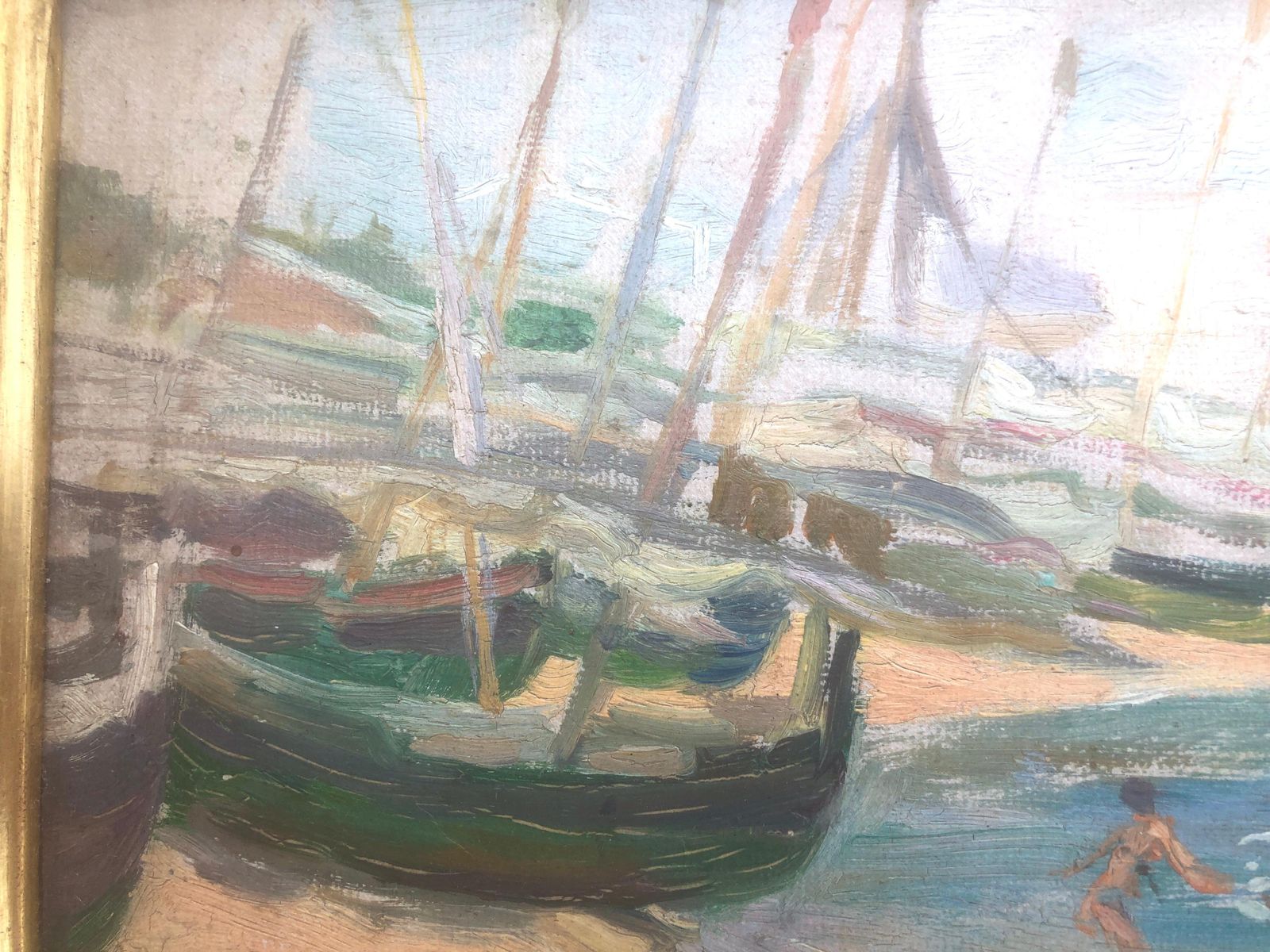 Nicolau Raurich Petre – Boten Op Het Strand – Olieverf Op Paneel, Spaans Zeegezicht, Spanje, Ca. 1940 photo vinterior