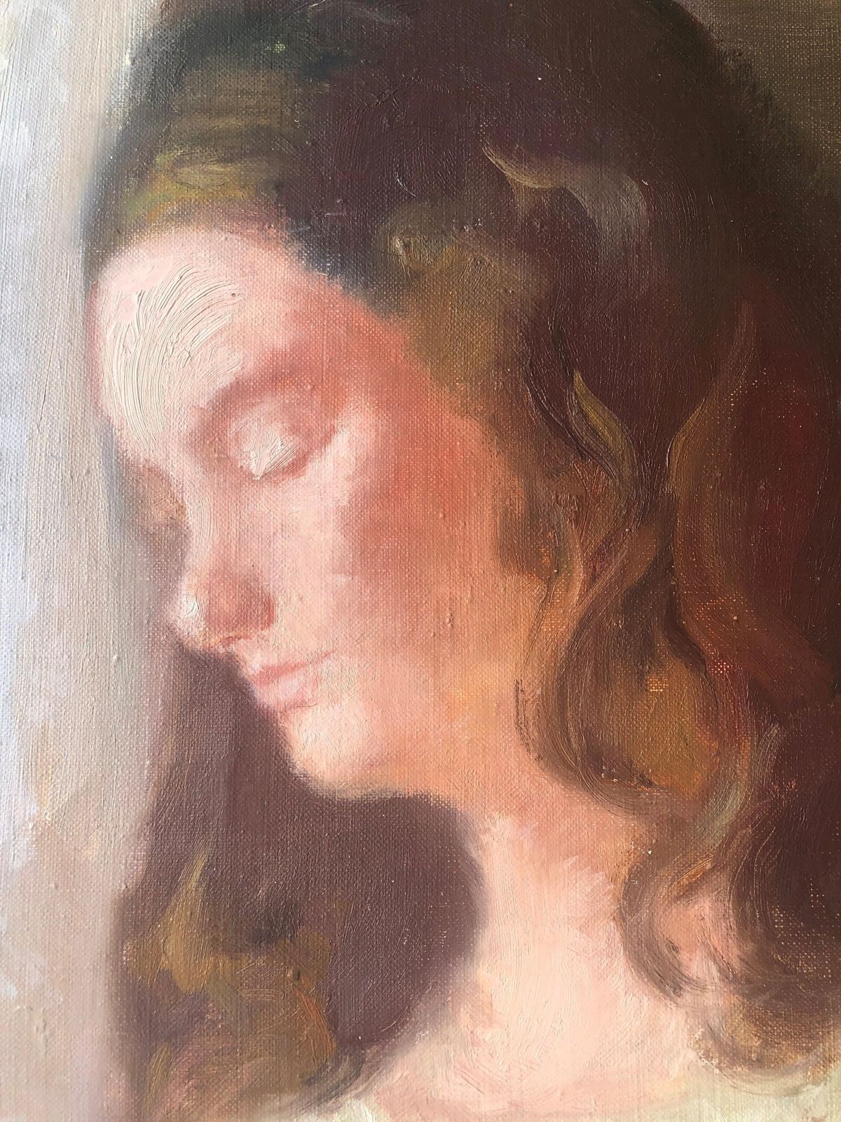 Pascual Bueno Ferrer Large Mid Century Spanish Female Portrait Oil Painting, Romantic Figurative Art photo Art