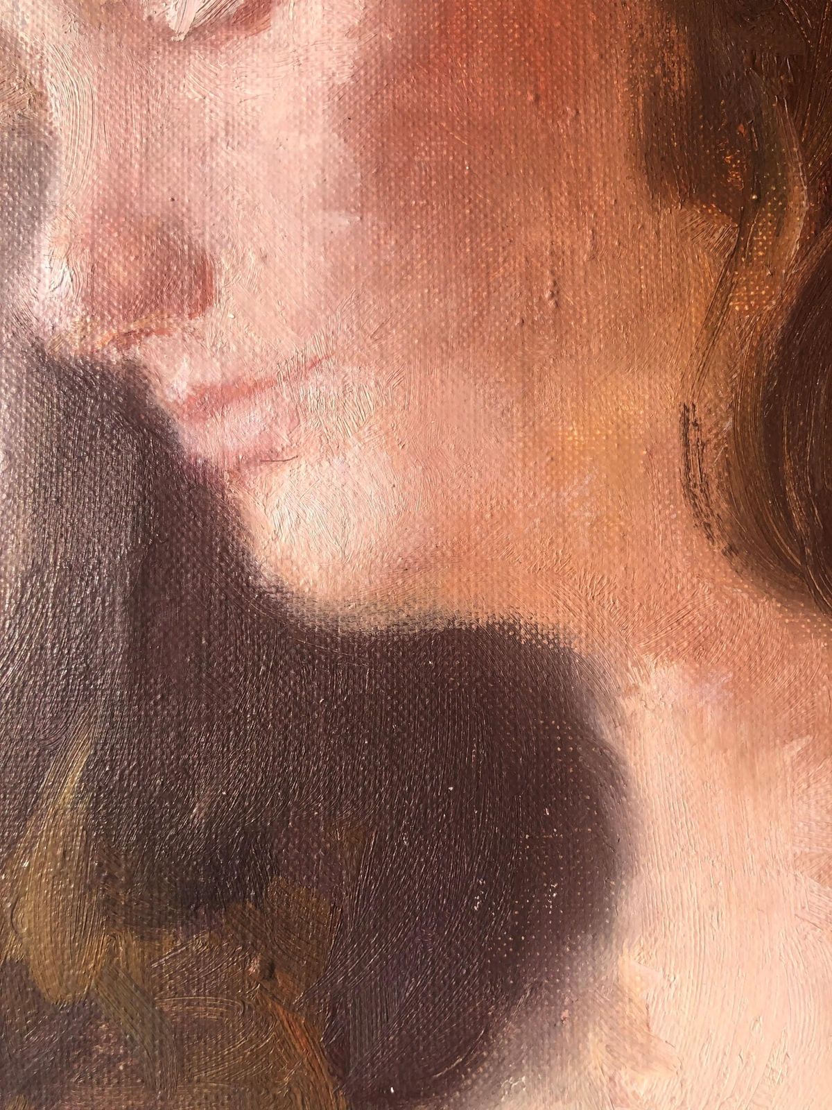 Pascual Bueno Ferrer Large Mid Century Spanish Female Portrait Oil Painting, Romantic Figurative Art photo vinterior