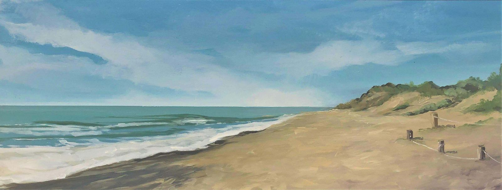 Alberto Biesok Mediterranean Coastal Beach With Dunes Oil Painting Panoramic Seascape