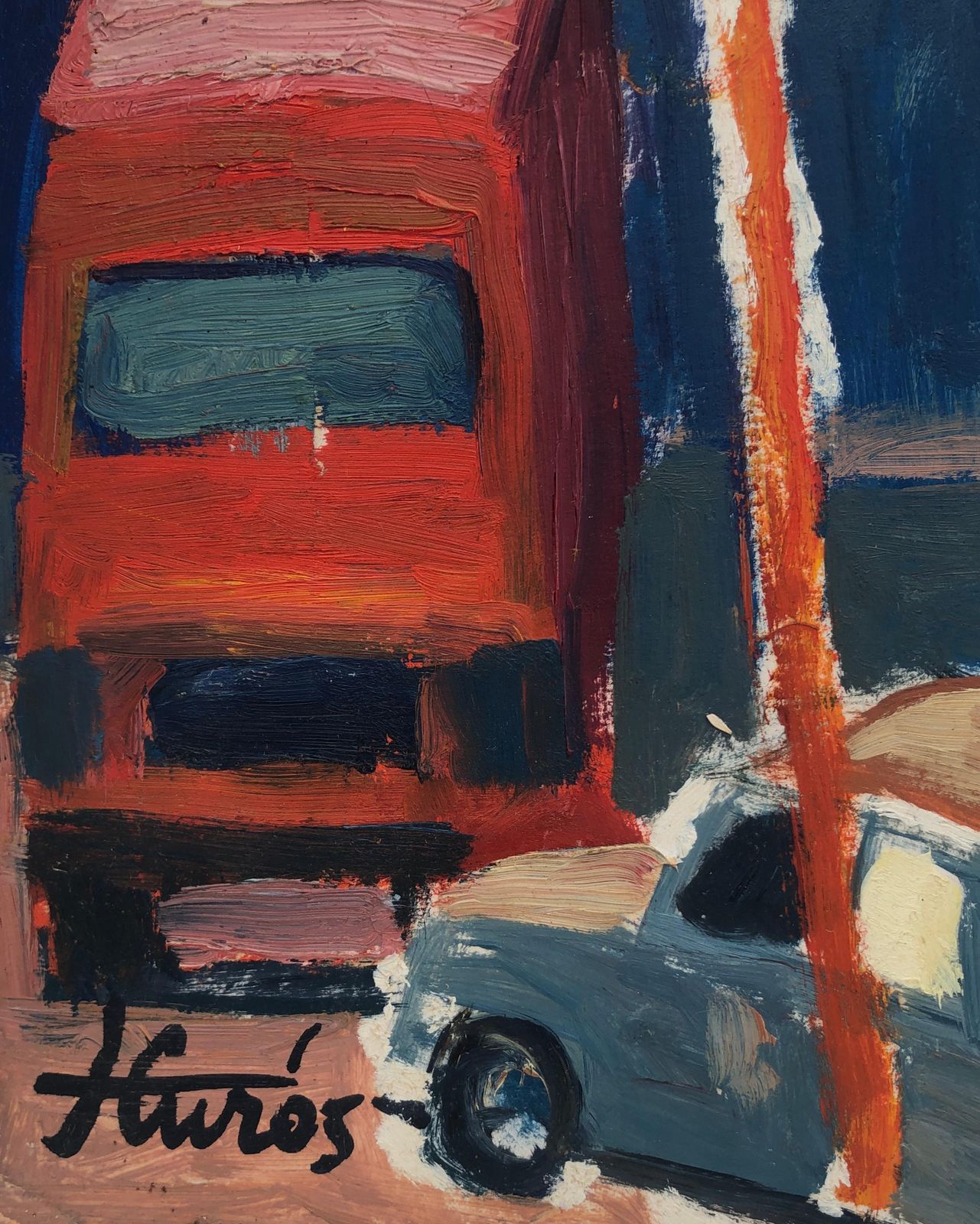 Jordi Curos Barcelona Spain Oil On Cardboard Painting European Urbanscape 1979 photo furniture