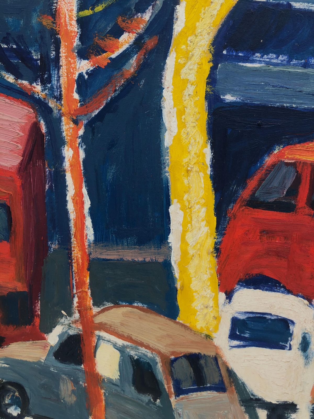 Jordi Curos Barcelona Spain Oil On Cardboard Painting European Urbanscape 1979 photo for sale