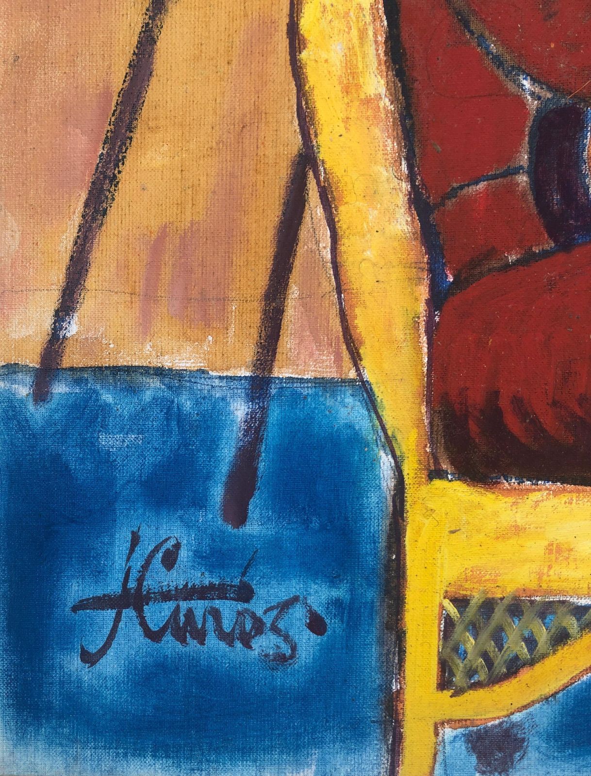 Jordi Curos Woman Posing With Guitar Acrylic Painting 1979 photo furniture