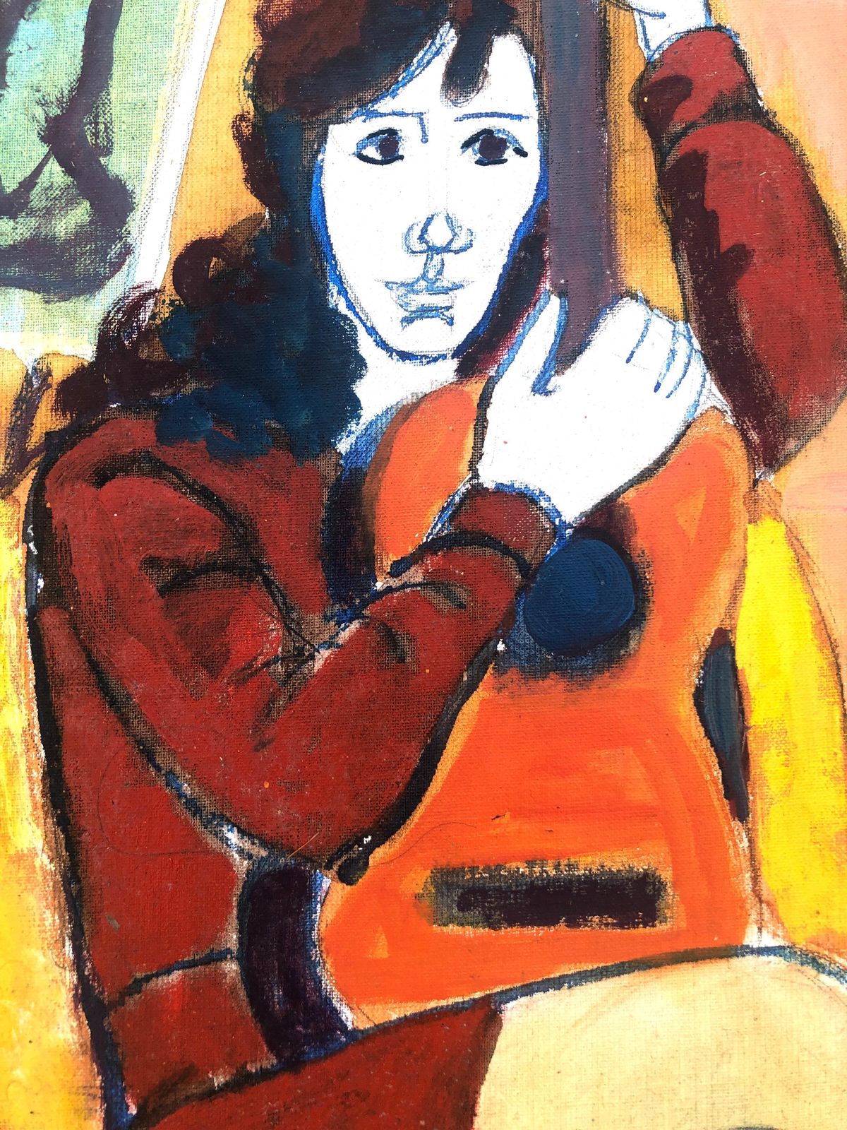 Jordi Curos Woman Posing With Guitar Acrylic Painting 1979 photo buy