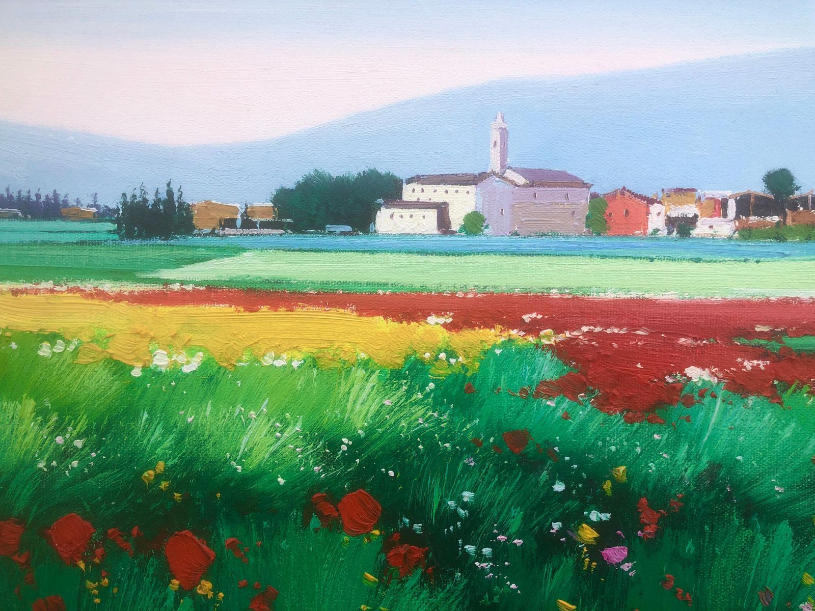 Agusti Gil Flowery Landscape Oil On Canvas Painting Spain Spanish Town C.2000 photo buy