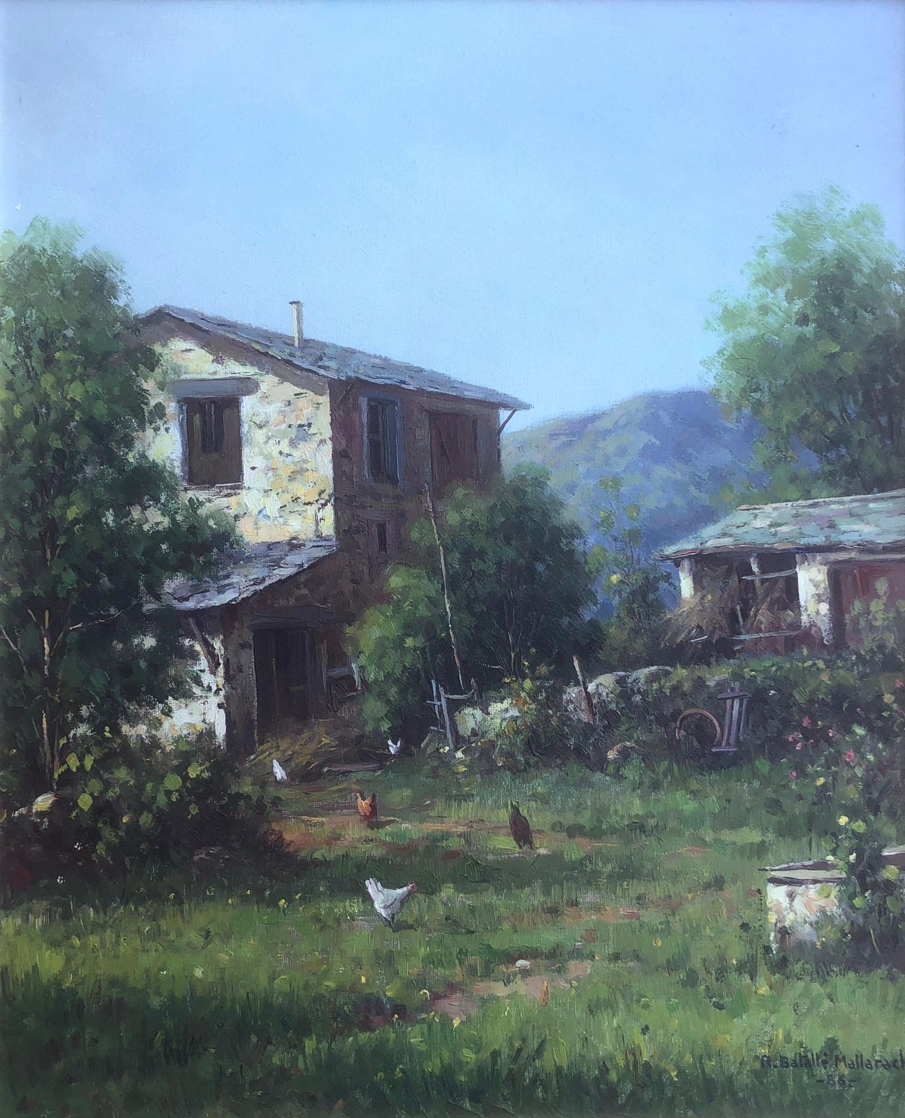 Rafael Batalle Mallarach Catalaans Boerenhoeve Spanje Olieverf Op Doek Schilderij 1986