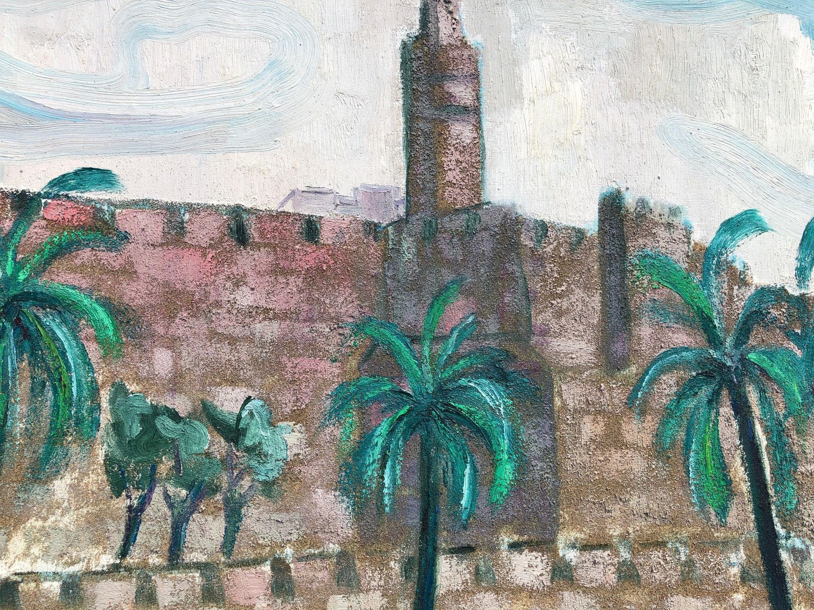 Manuel Capdevila Jerusalem Wall 1985 Oil Painting, Catalan Modernist Urban Landscape Holy City photo buy