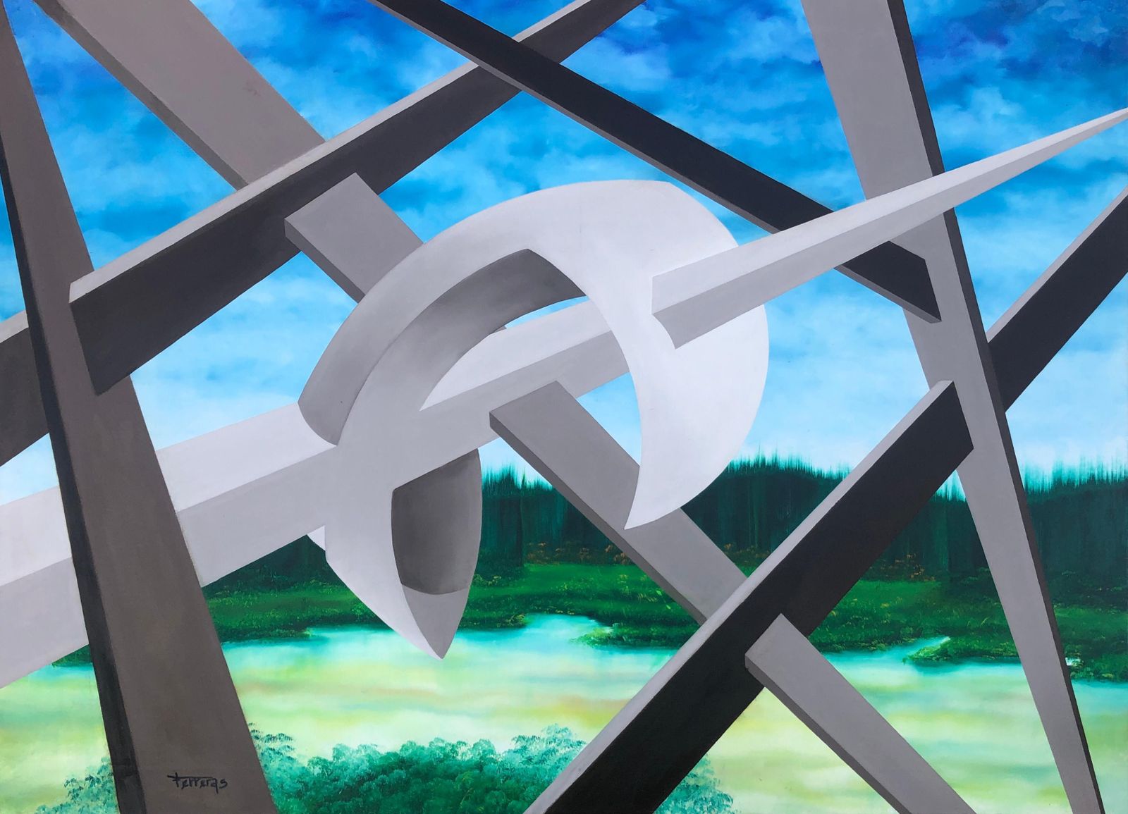 Felix Ferreras Me And My Lovers Oil On Canvas Painting Surrealist Abstract C.1990