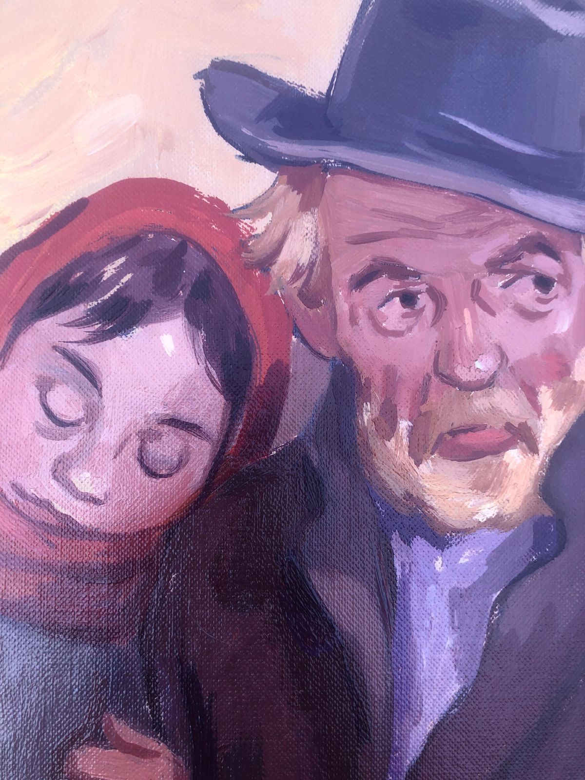 Albert Roca Mediterranean Figurative Painting Of Vagabond And Daughter Spanish Modern Oil C.1990 photo vinterior
